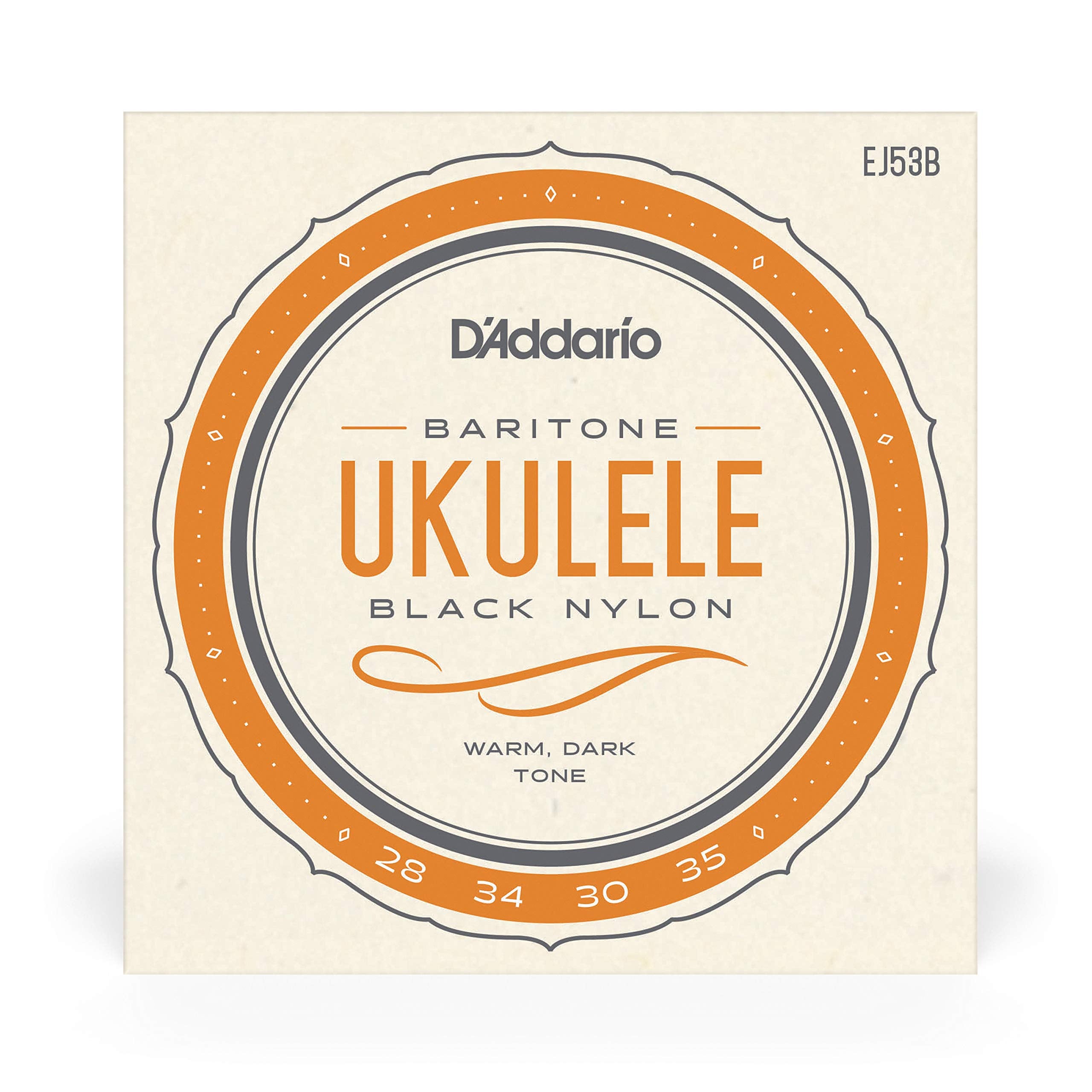 Daddario Baritone Ukulele Strings, Black Nylon, Ej53B, 4-String Set, Pack Of 1