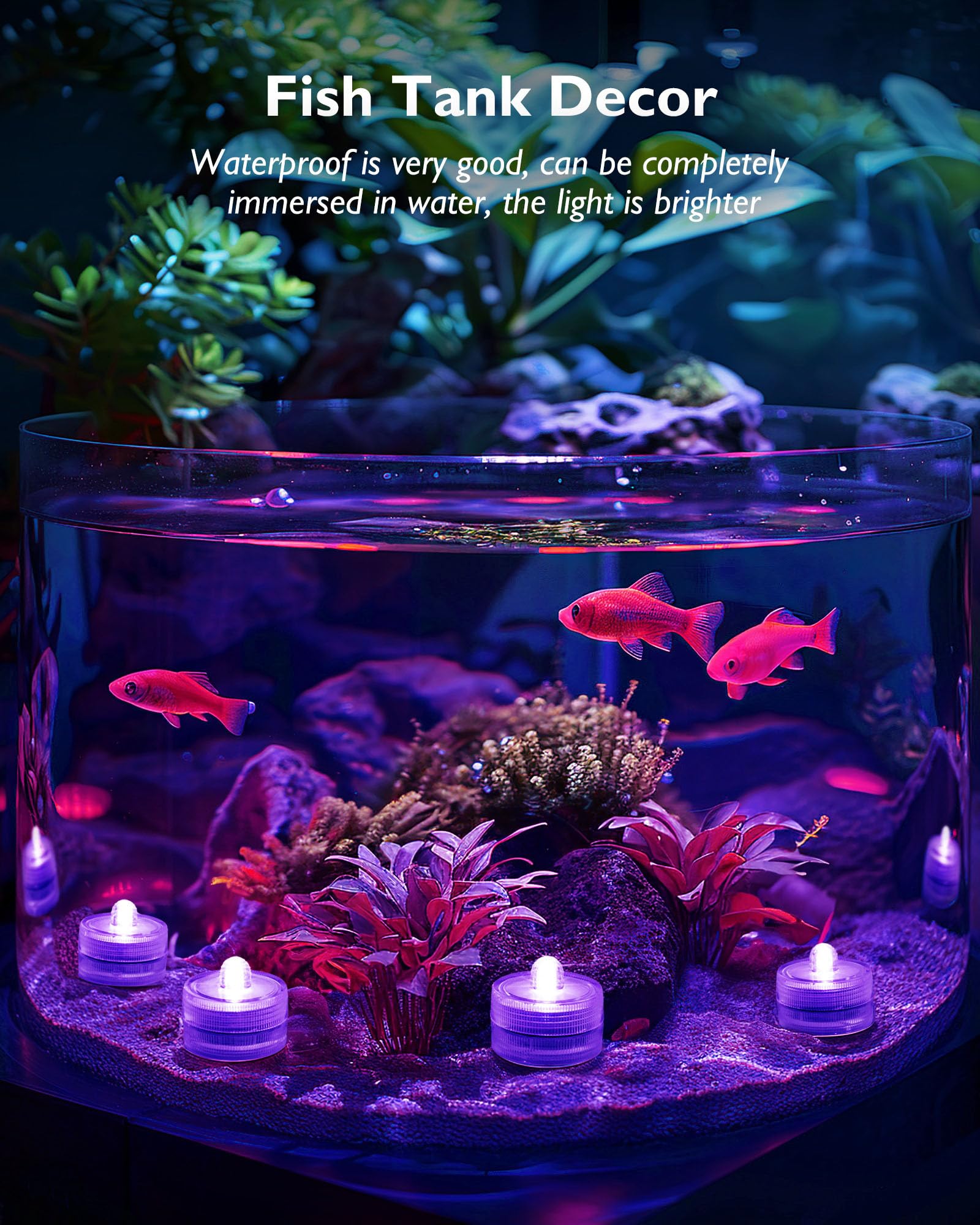 Homemory 24Pcs Mini Submersible Led Lights, Waterproof Small Tealight Candles,Battery Operated Underwater Efx Light For Vase,Poo