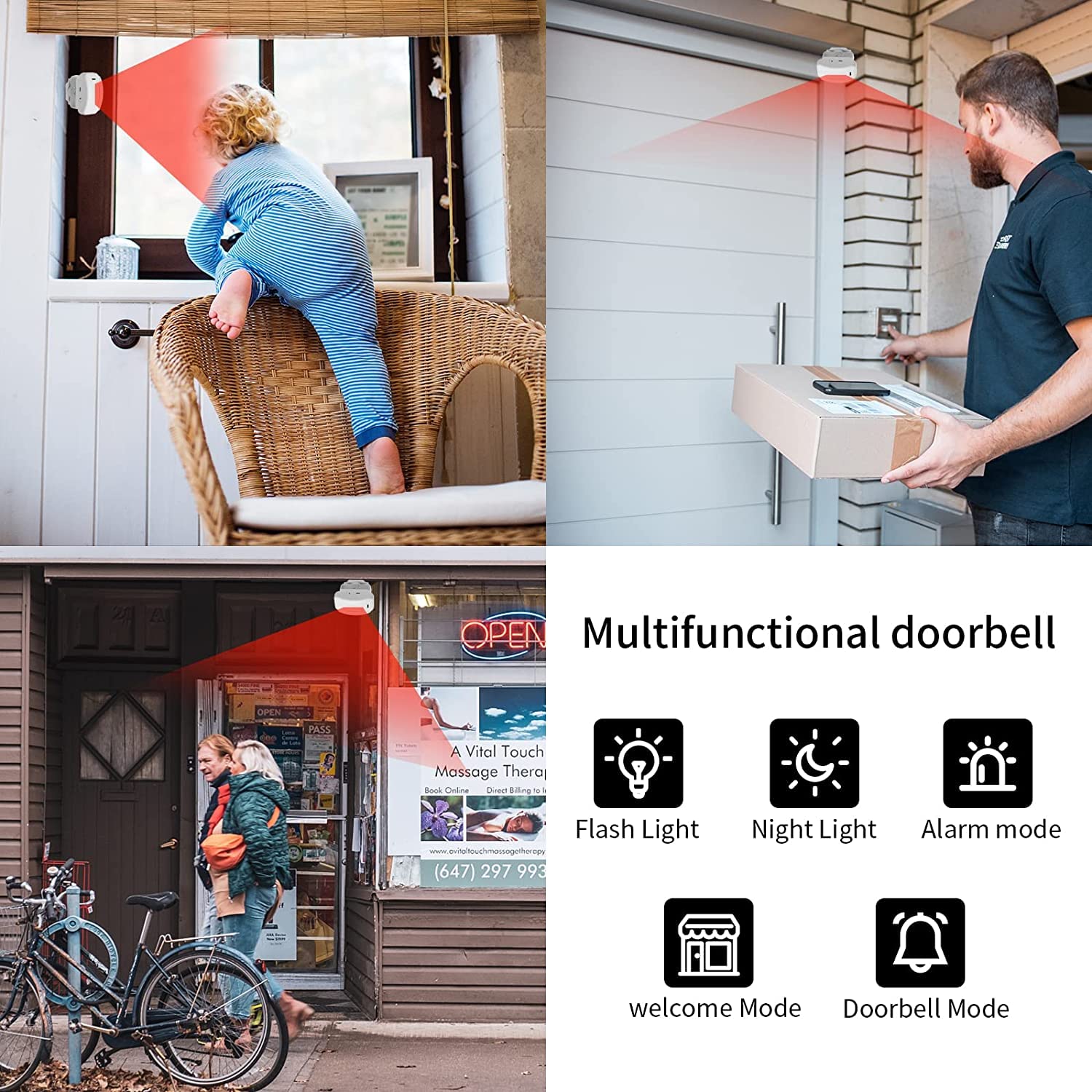 Cruxer Wireless Door Chime With Motion Sensor Doorbell Chimes For Business When Entering,Door Buzzer Alarms Ringer When Door Ope