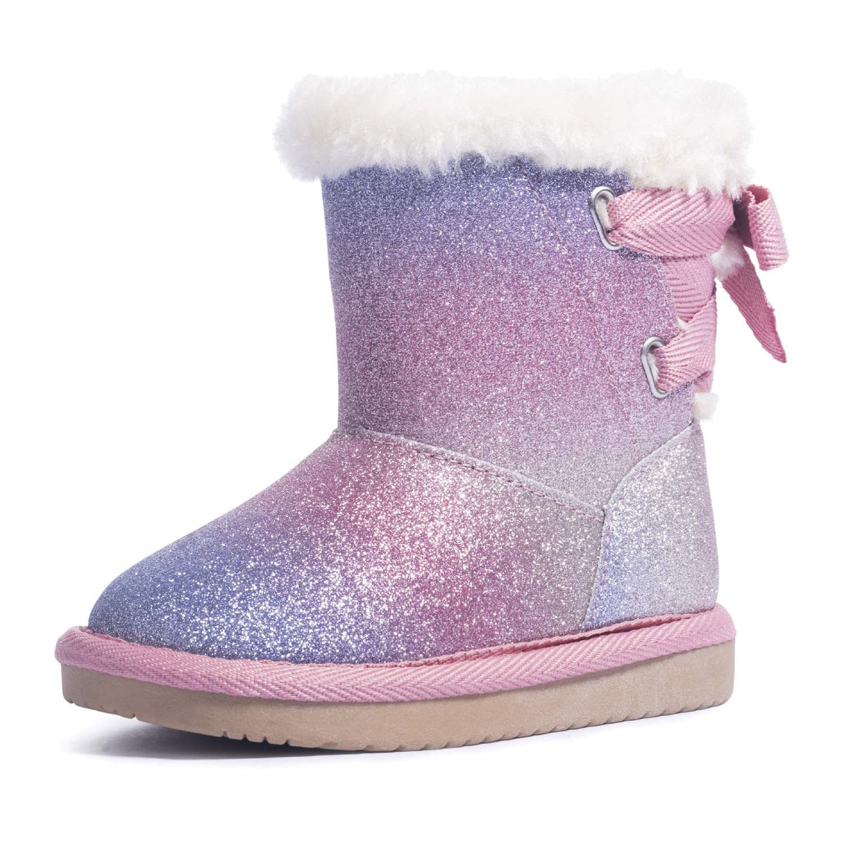 Krabor Girls Glitter Snow Boots Cotton Lining Warm Winter Non Slip Shoes With Cute Bow For Toddlerslittle Kid (Pink Size 9)