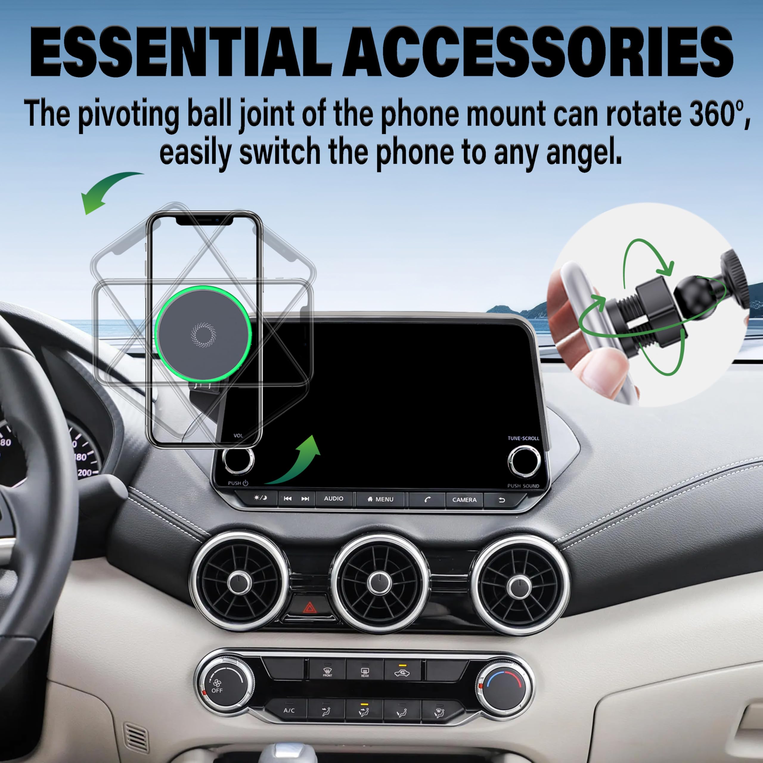 Abeeygeomarn Car Phone Holder For 2021-2025 Nissan Rogue/2019-2025 Altima/2020-2025 Sentra Accessories 15W Fast Wireless Charger