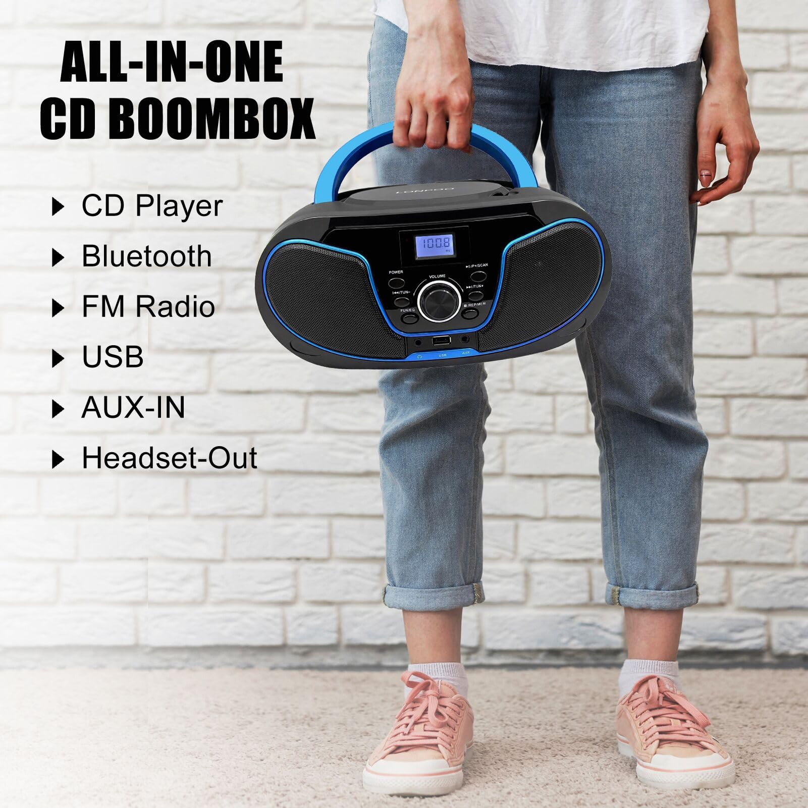 Lonpoo Stereo Cd Boombox Portable Bluetooth Digital Tuner Fm Radio Cd Player With Usb Playback,Bluetooth In,Aux Input And 35Mm E