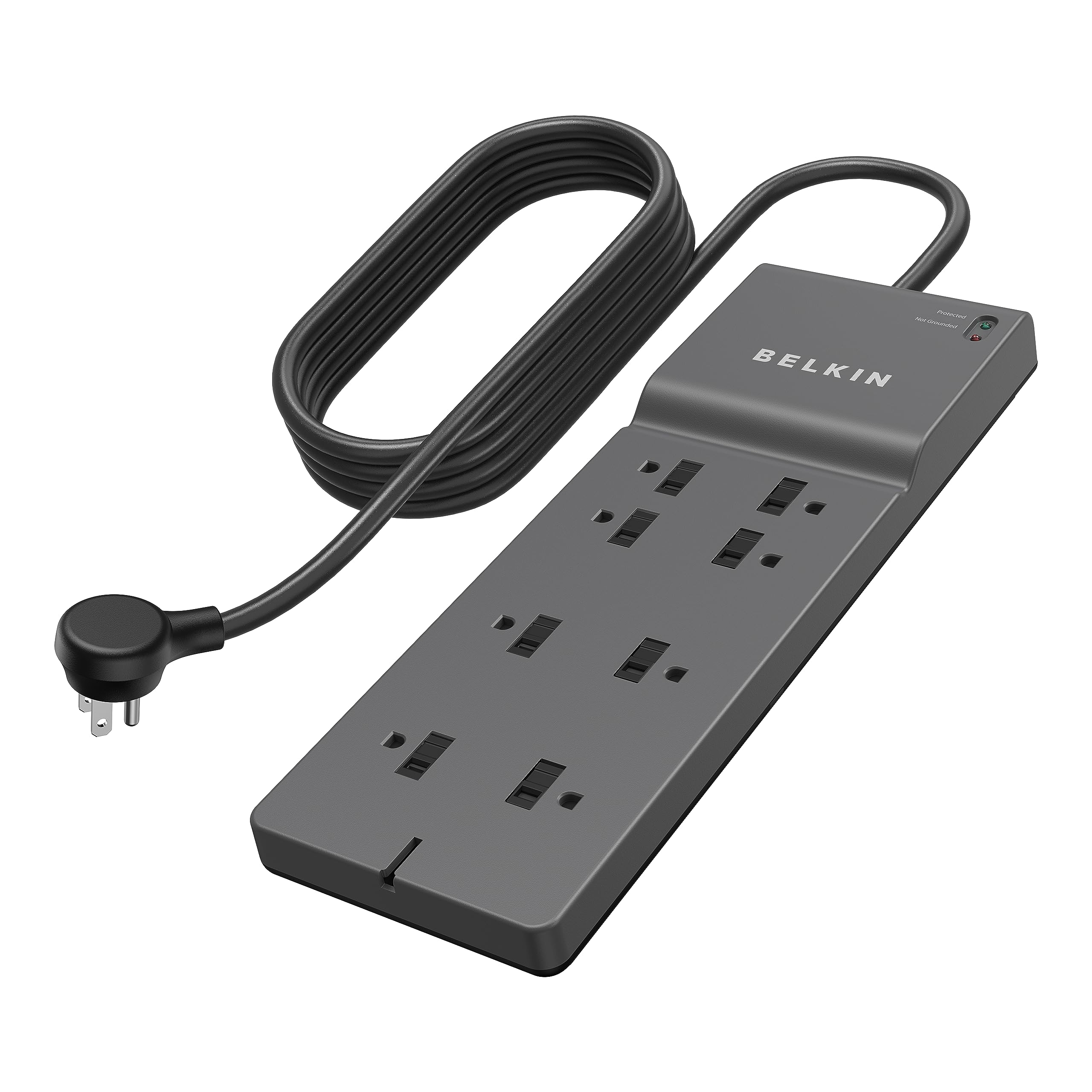 Belkin 8 Outlet Surge Protector w/ 8 AC Outlets & 8ft Long Flat Plug, UL listed Heavy Duty Extension Cord for Home, Office, Travel, Computer Desktop, Laptop, Phone Charger   2,500 Joules of Protection