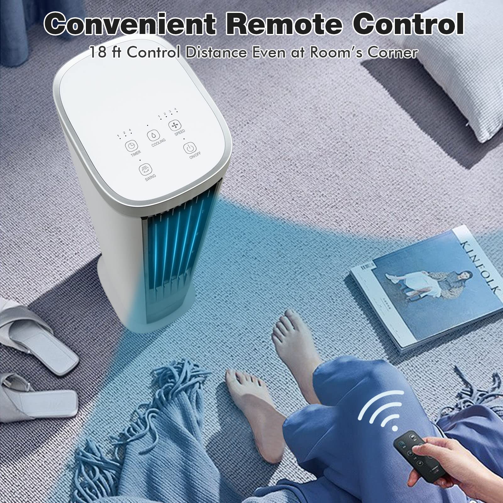 Dortala Evaporative Air Cooler, Portable 3 In 1 Cooling Tower Fan With Remote, 4 Speeds, 7H Timer, 4 Ice Packs, 60 Oscillation,