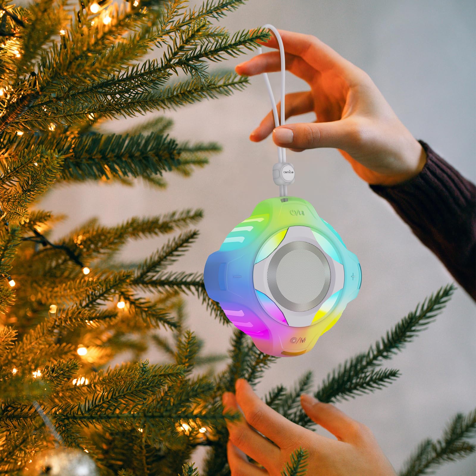 Comiso Shower Bluetooth Speaker, Waterproof Bluetooth Speakers Ipx7, Floating Portable Wireless Speaker With Led Light, Loud Hd Sound And Bass For Travel Beach Shower, Ideal Gifts For Men And Women