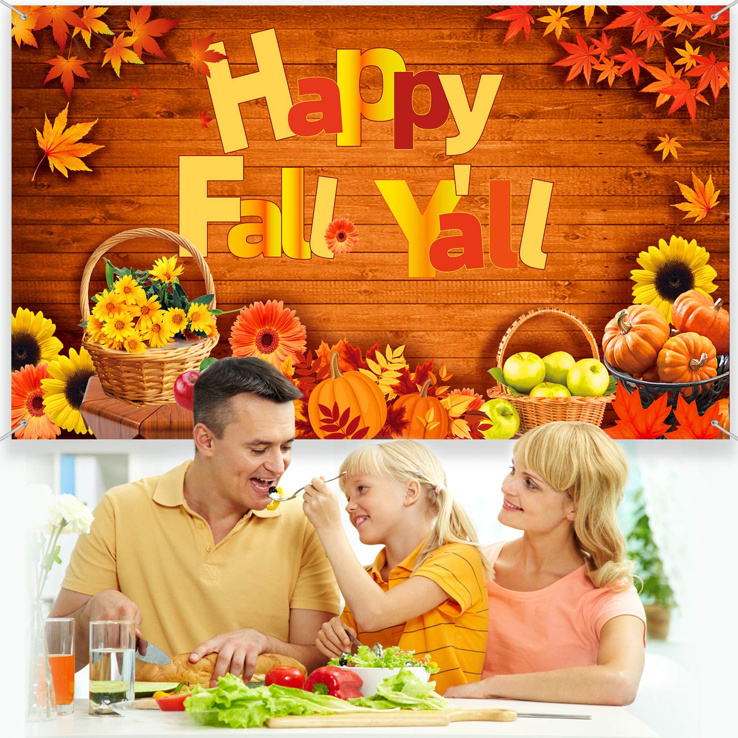 Blulu Happy Fall Y'All Backdrop Banner Fall Party Decorations Extra Large Fabric Autumn Harvest Background Banner Thanksgiving F