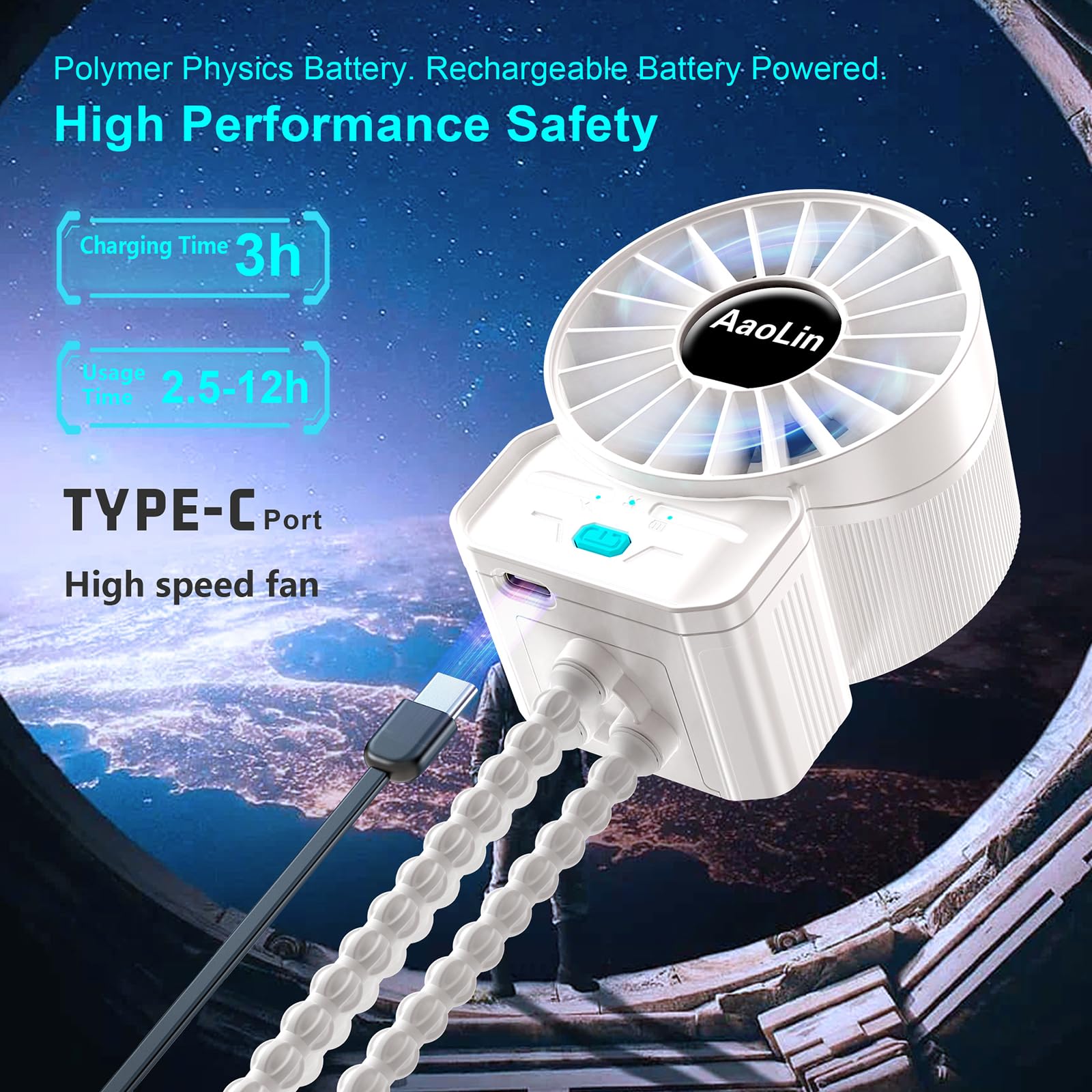 2 Pack Multifunctional Portable Stroller Fan 4 Speed 6600Rpm High Speed Usb Rechargeable Personal Mini Handheld Fan Extended Tri