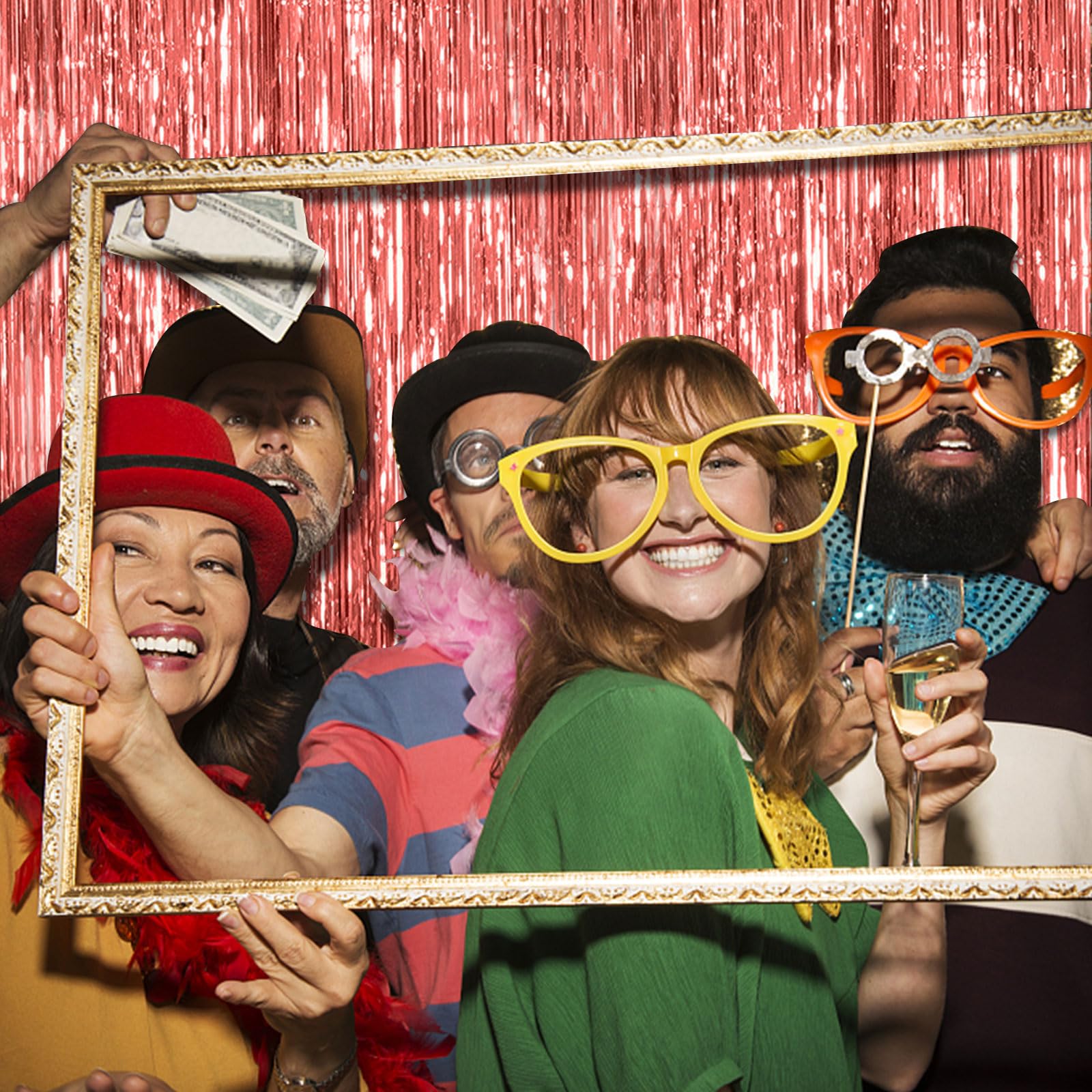 2 Pack Rose Gold Fringe Curtain Backdrop Birthday Bachelorette Party Decorations Metallic Tinsel Streamers Foil Backdrop Christm