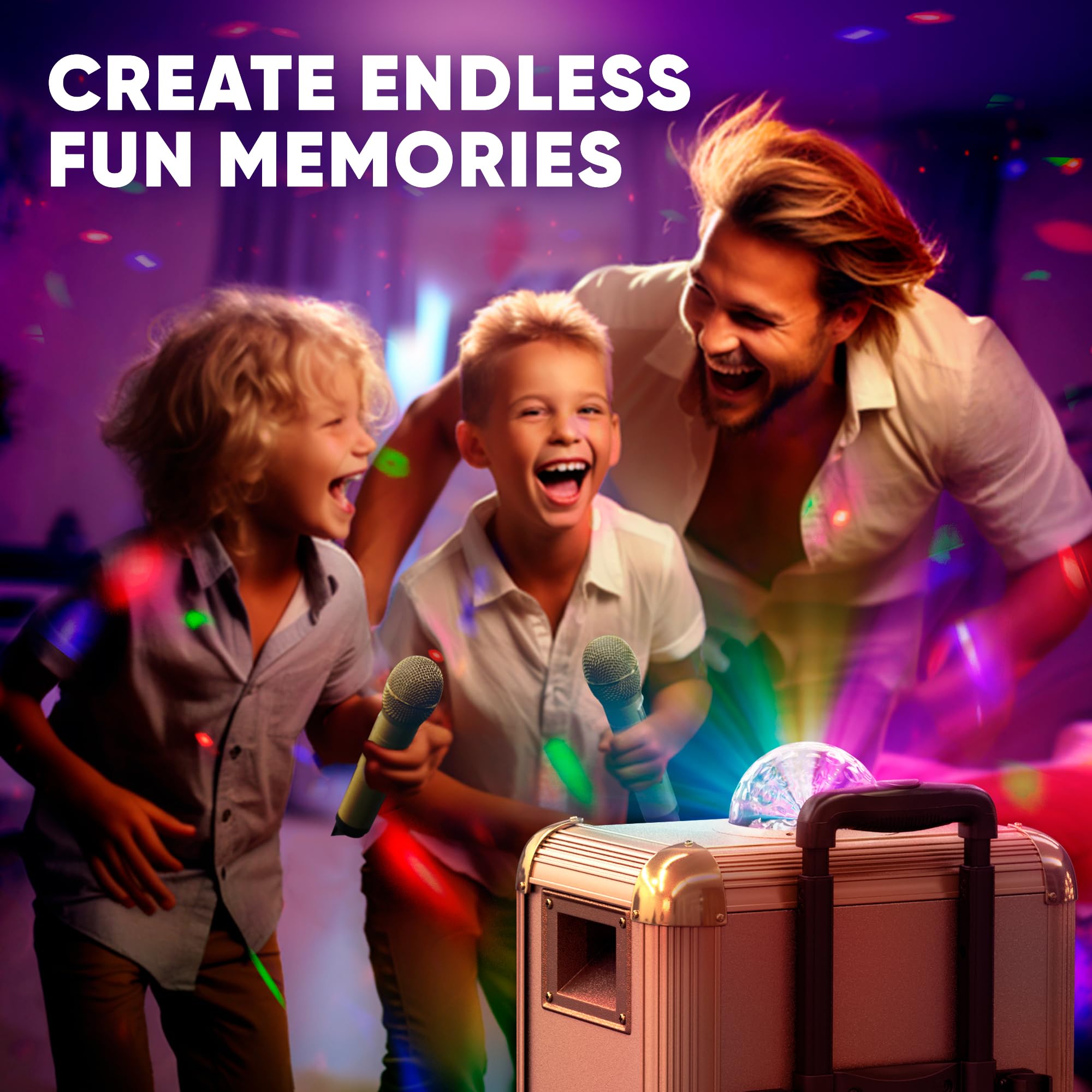 Masingo Karaoke Machine For Adults And Kids With 2 Bluetooth Wireless Microphones. Portable Singing Pa Speaker System With Disco