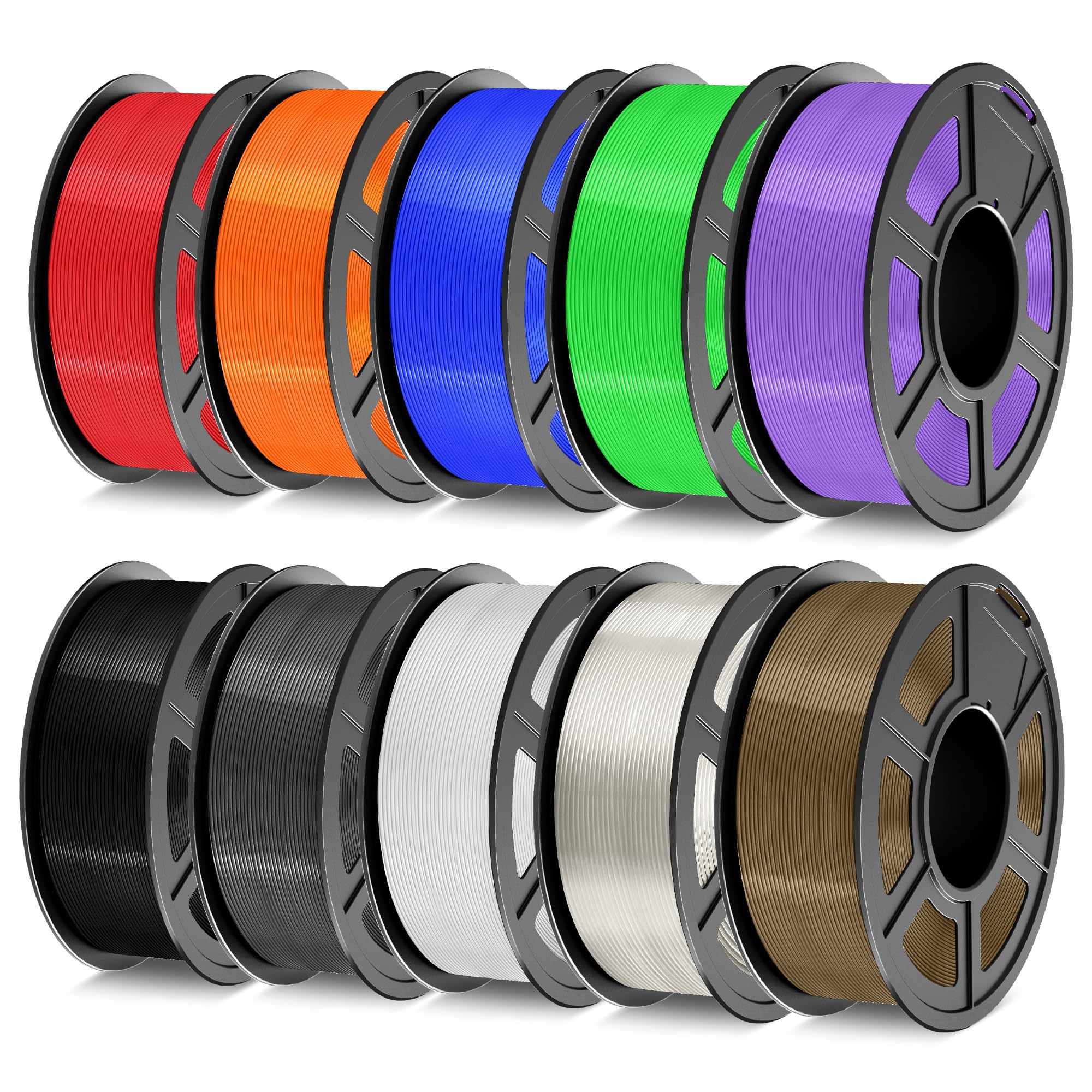 TECBEARS PETG Filament 1.75mm, 3D Printer Filament Bundle 10KG, 1kg per Spool, 10 Colors, Black+Transparent+White+Blue+Green+Ora