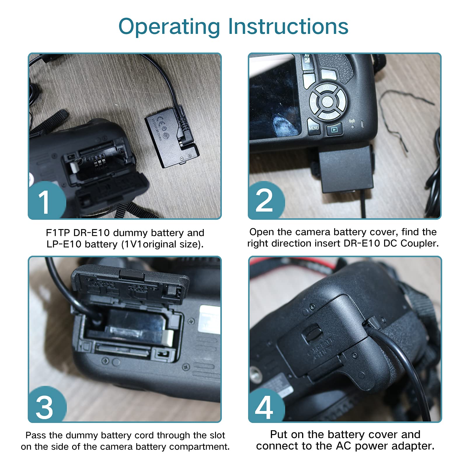 F1Tp Dr E10 Dc Coupler Lp E10 Usb C Kit Replace Ack E10 Ac Power Adapter For Canon Eos Rebel T3 T5 T6 T7 1100D 1200D 1300D 1500D 2000D Kiss X50 X70 X80 X90 Cameras.