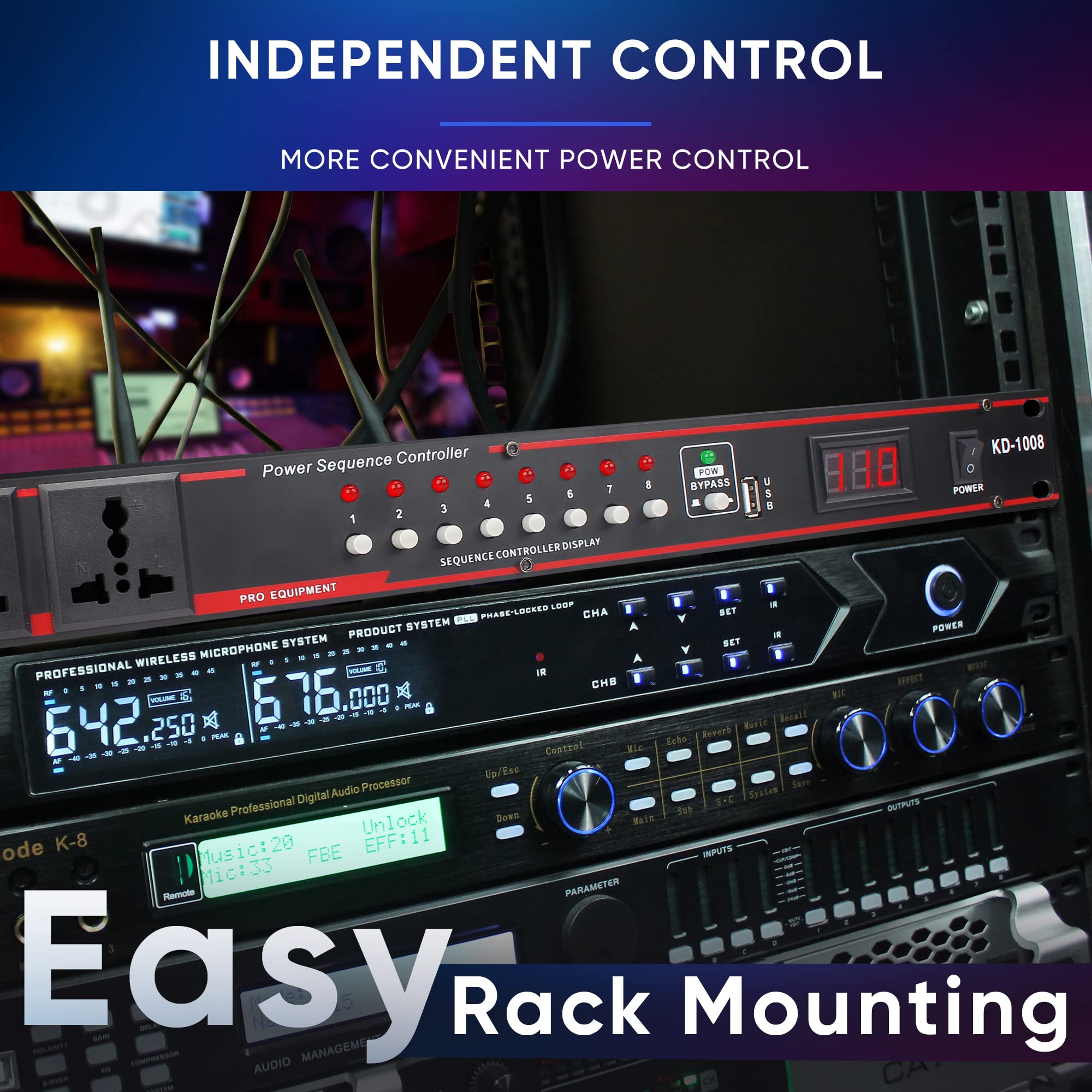 Fulode 10 Outlet Power Conditioner  8 Independent Switch Rack Power, Power Conditioner Rack Mount Audio Power Conditioner Regula