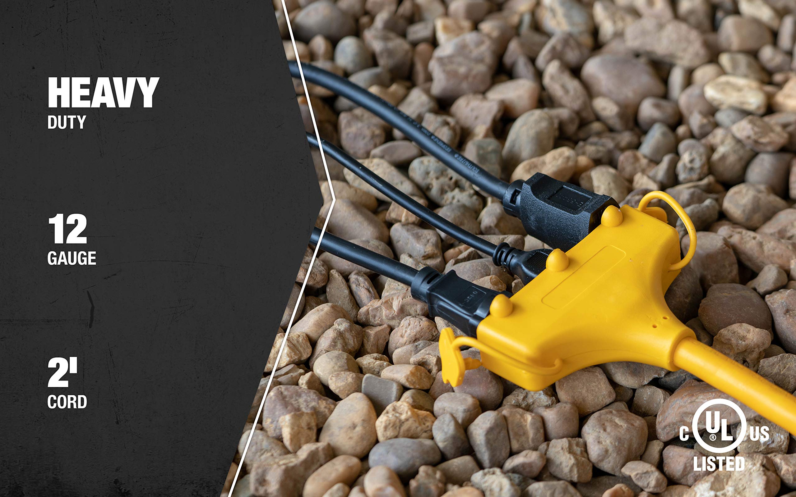 Coleman Cable 04112 12/3 Tri Source Adapter Extension Cord, 2 Foot, Yellow