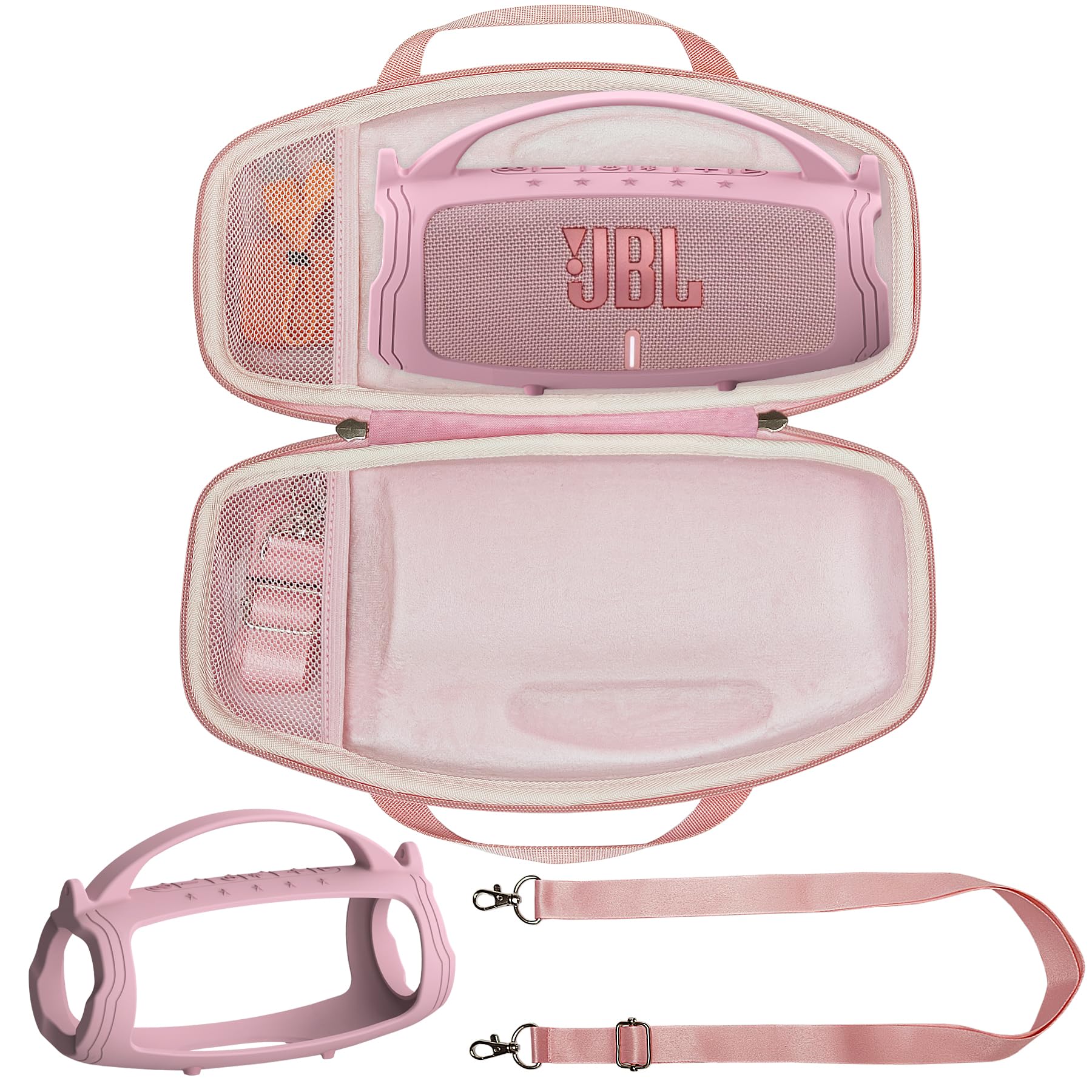 Silicone Cover And Hard Travel Case For Jbl Charge 4 / Charge 5 Portable Bluetooth Speaker Accessories (Pink Case, Not For Wi Fi Version)