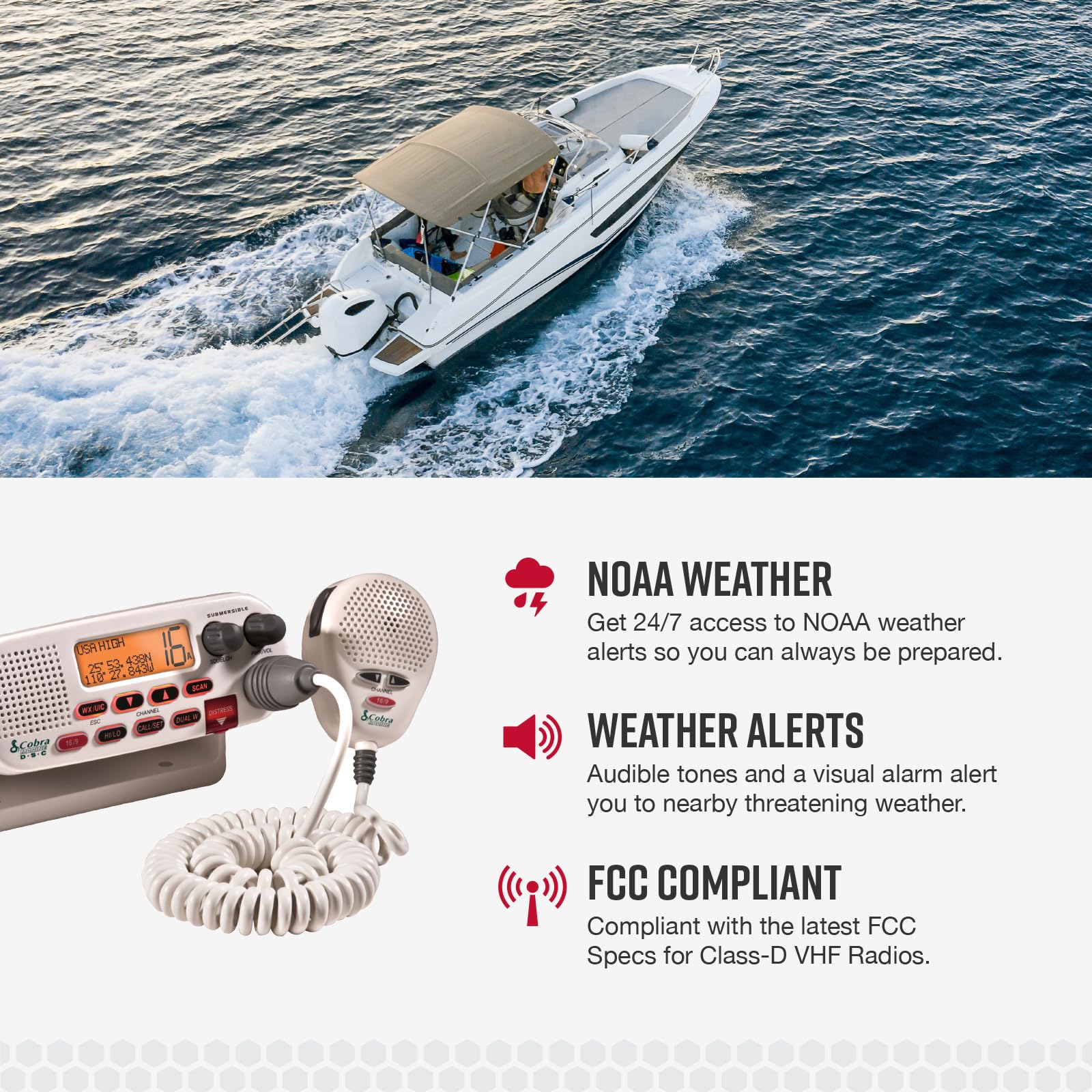 Cobra Mr F45 D Fixed Mount Vhf Marine Radio     25 Watt Vhf, Submersible, Lcd Display, Noise Cancelling Microphone, Noaa Weather