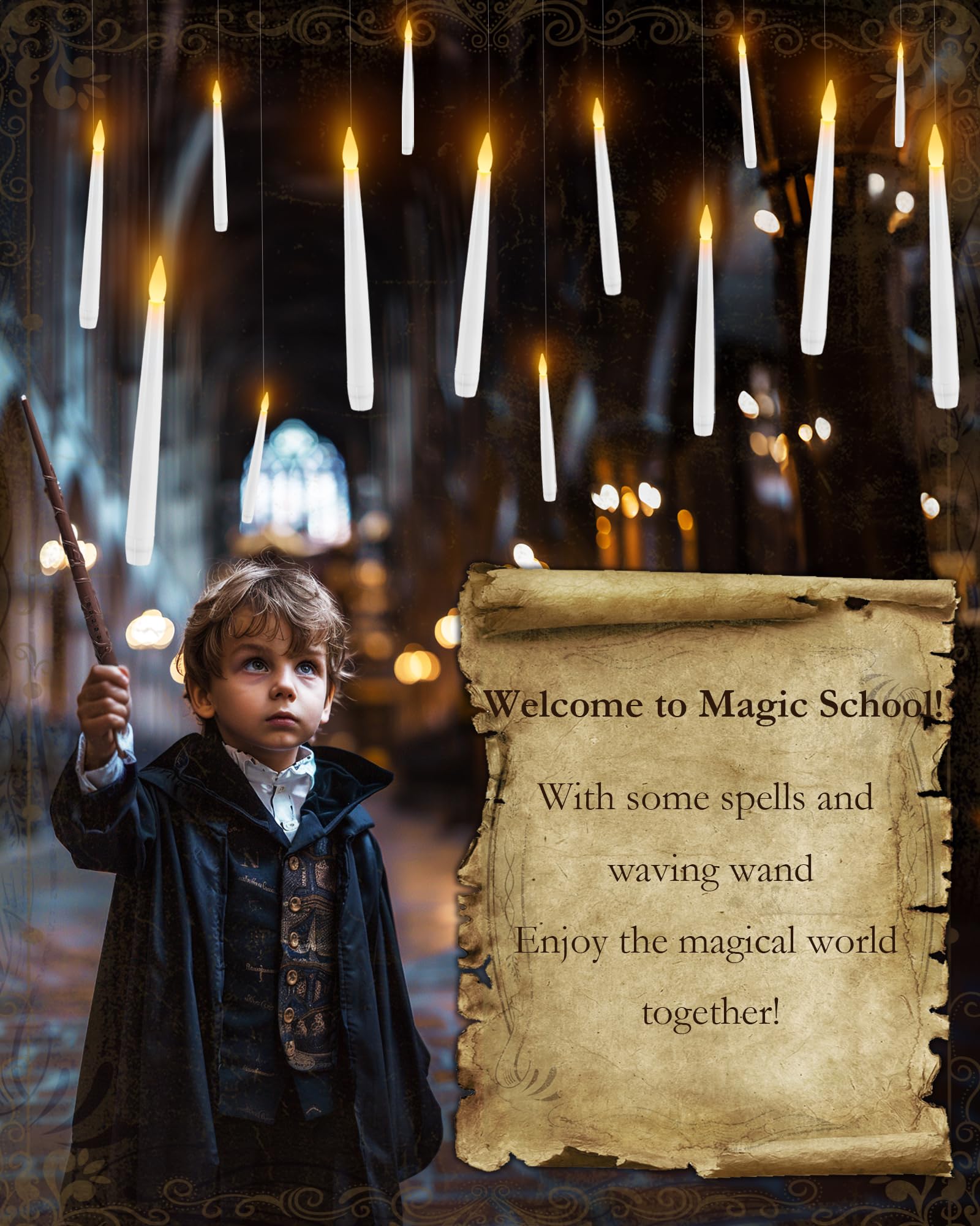 20 Pcs Floating Candles With Wand, Hanging Candles With Timer, Magic Deco Candles Flickering Warm Light, Flameless Taper Candles
