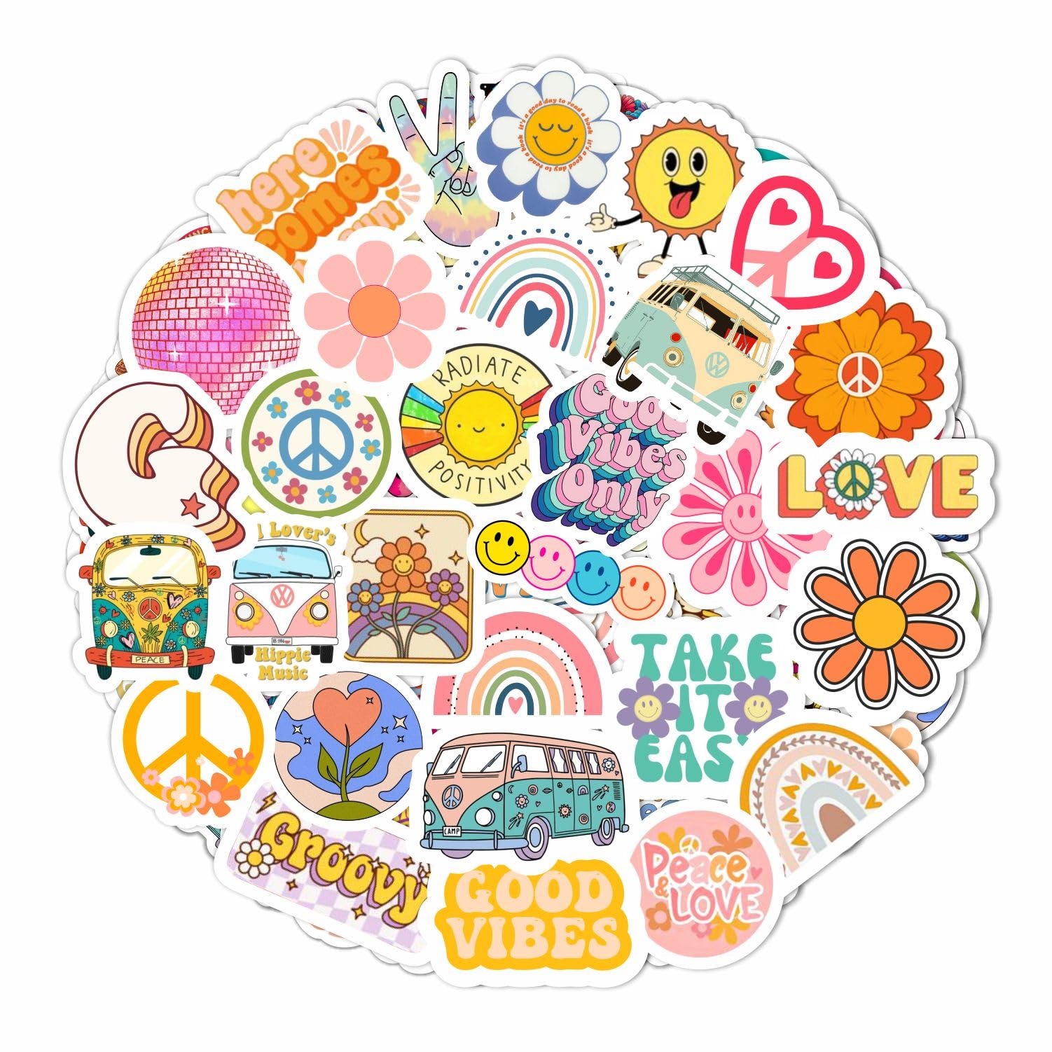 Hippie Stickers, Groovy Stickers For Water Bottle And Laptop   Hippie Party Favors & Decorations, Peace And Love Stickers