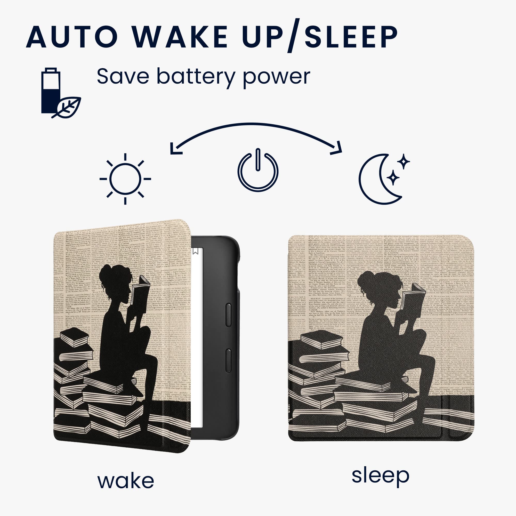 Kwmobile Case Compatible With Kobo Libra 2 Case   Ereader Cover   Girl And Books Black/Beige