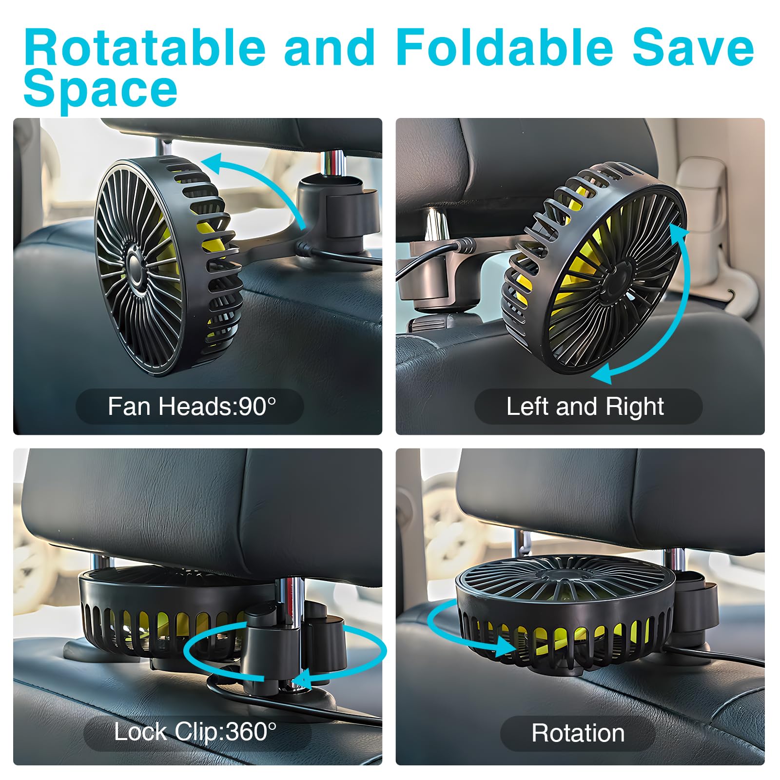 Dealswin Usb Car Seat Fan For Backseat: Protable Car Cooling Fan For Car Rear Seat Baby Kids, 3 Speeds And 360 Degree Rotatable