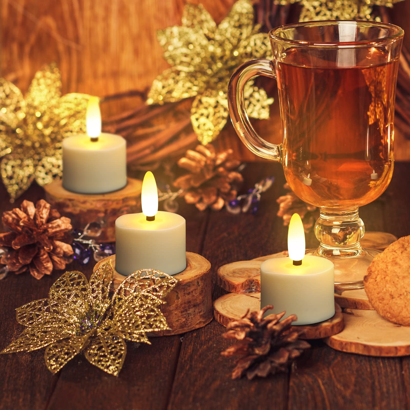 Daord Usb Rechargeable 3D Wicks Tealights Candle Flameless Flickering Battery Operated With Remote Control & Timer Realistic Led