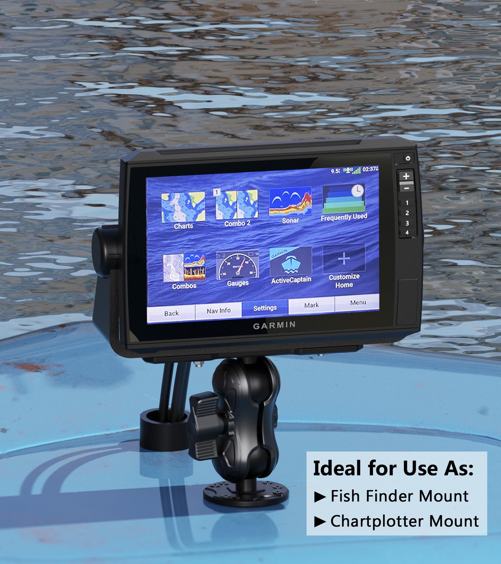 Vazeswin Aluminum Alloy Fish Finder Mount With C Size 1.5'' Ball Rectangle Plate & Round Base, 3.5'' Short Arm Marine Electronic