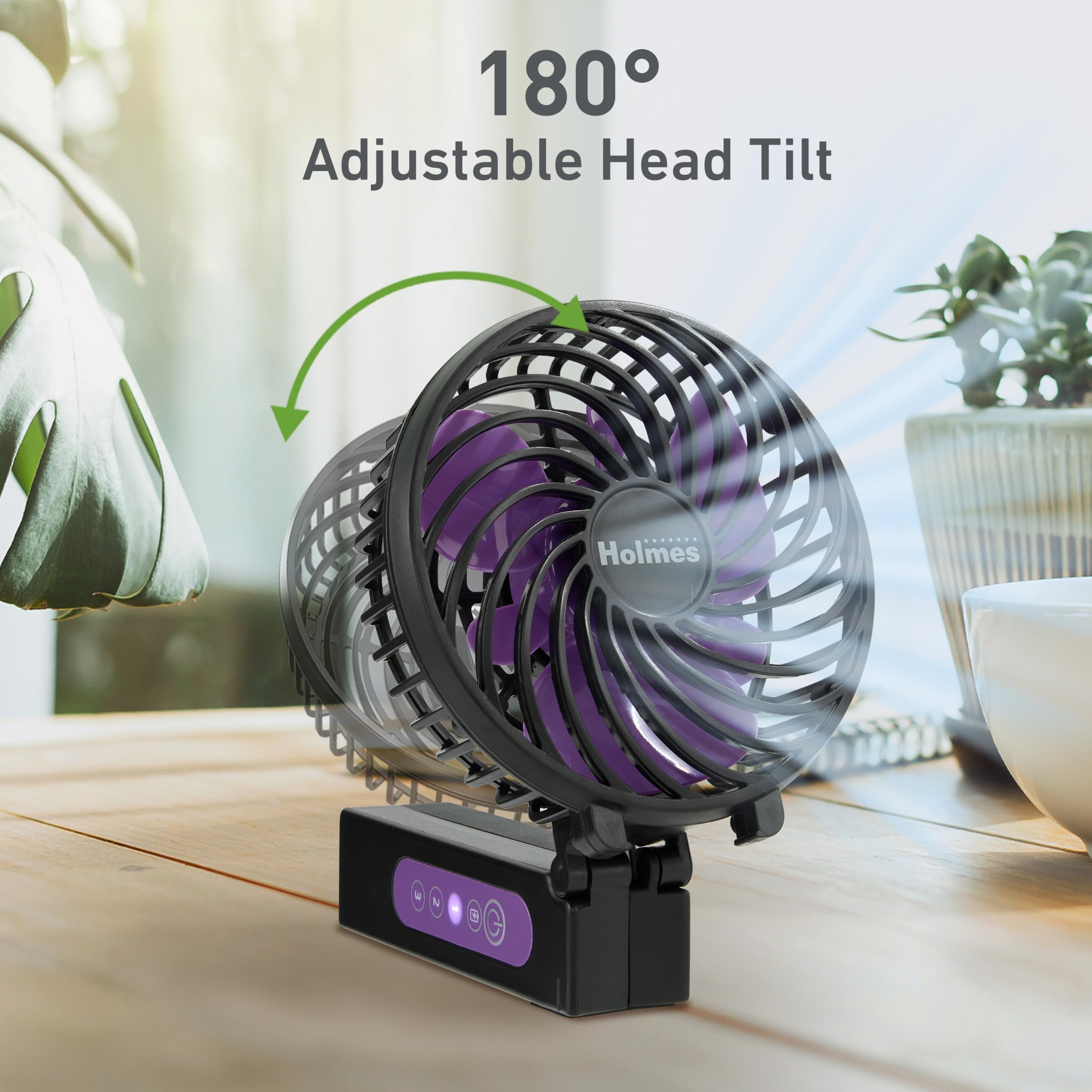 Holmes 4 Portable Handheld Fan - 3 Speeds, Rechargeable, Usb-C, 180 Adjustable, Lightweight, Compact, For Home, Office, Travel -