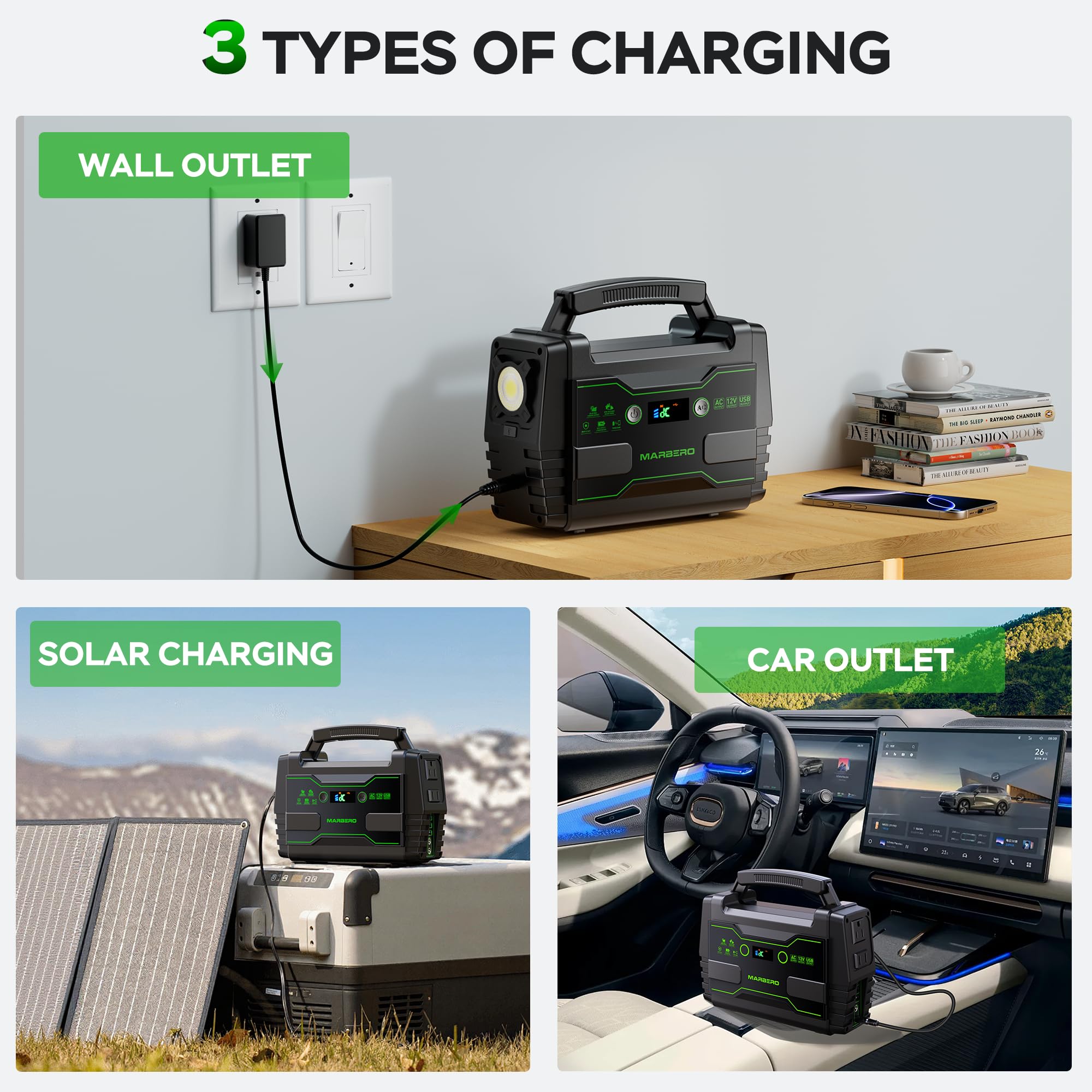 Marbero Portable Power Station 155Wh Camping Solar Generator 100W With Ac Dc And Usb Outputs Led Fast Charge For Outdoor Adventu