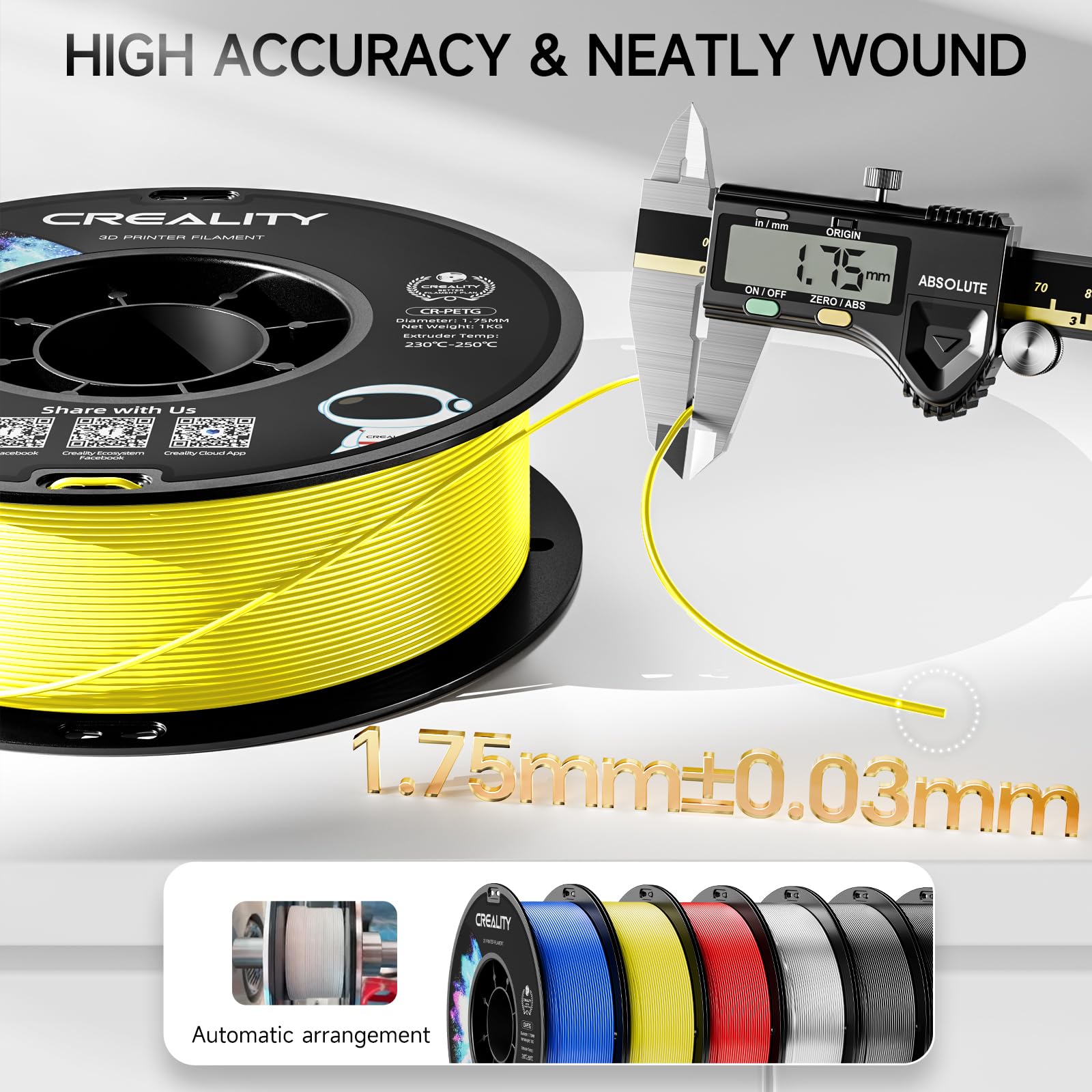 Creality Petg Filament 1.75Mm 3D Printer Filament,1Kg (2.2Lb) Neatly Wound Spool, Dimensional Accuracy 0.03Mm, 2024 Latest Batch