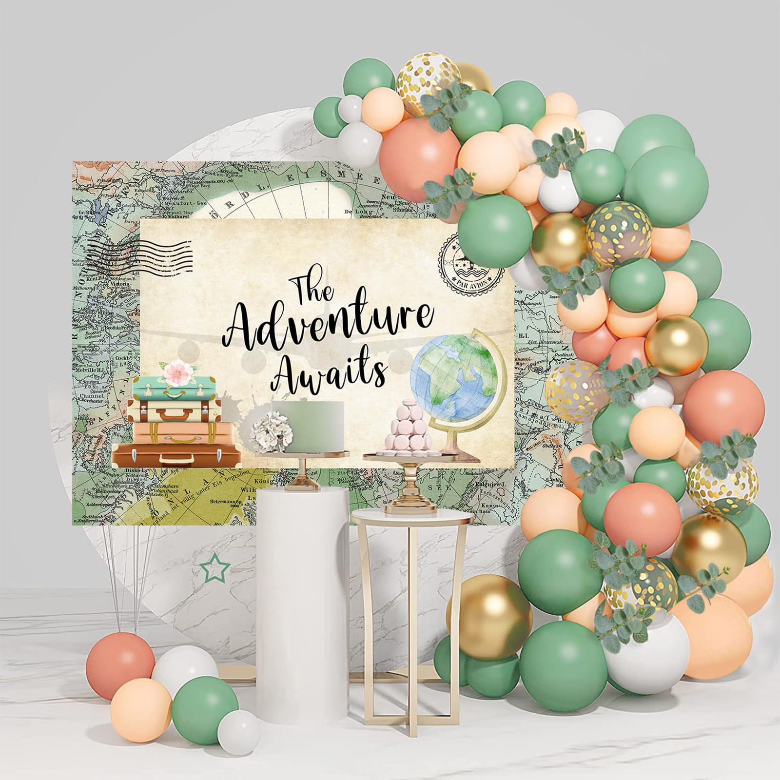 Mocsicka Adventure Awaits Baby Shower Backdrop Travel Themed Let The Adventure Begin Party Decorations World Map Travel Around T