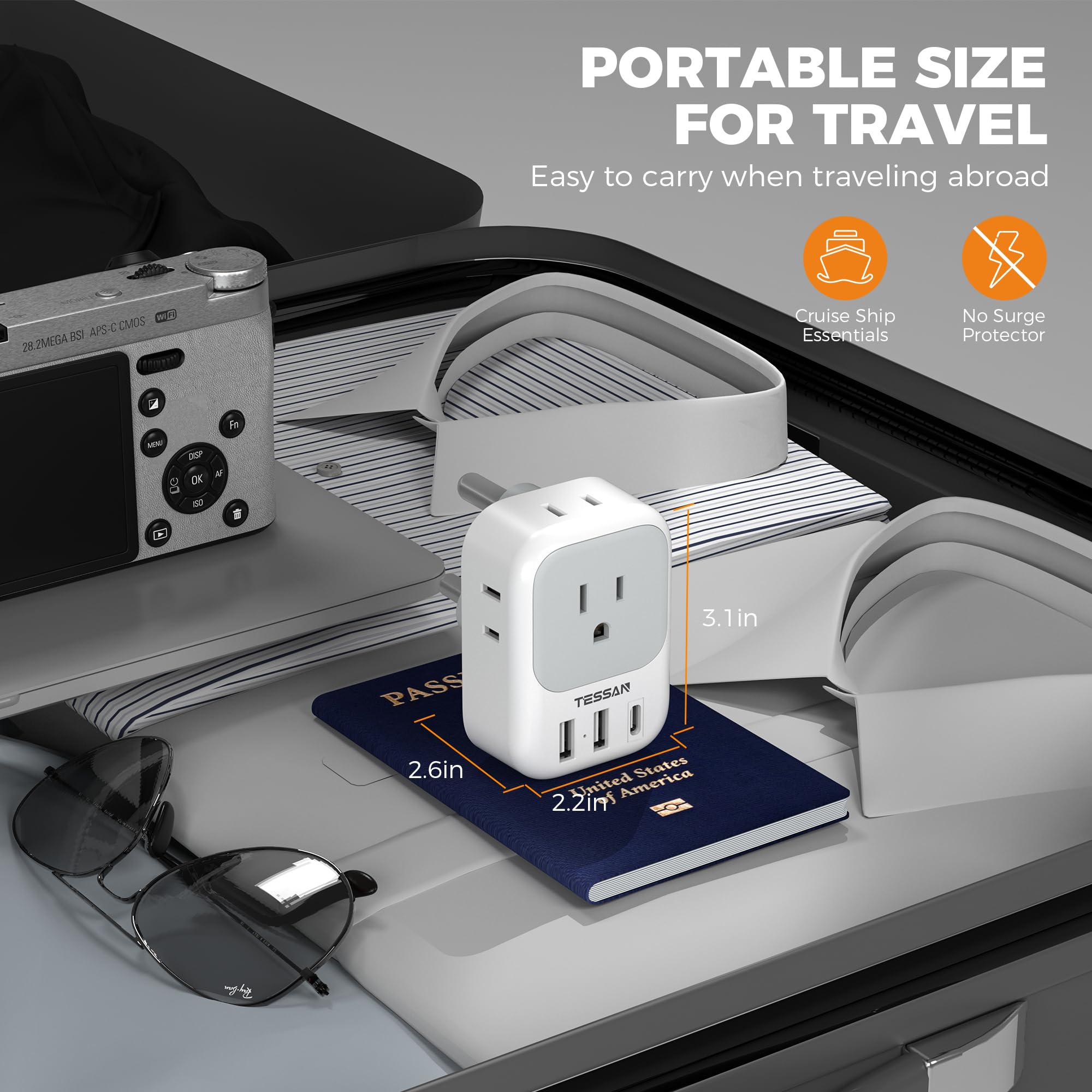 South Africa Plug Adapter 2 Pack, Tessan Type M Power Adapter With 4 Ac Outlets 3 Usb Ports(1 Usb C), Adaptor Us To Botswana Nam