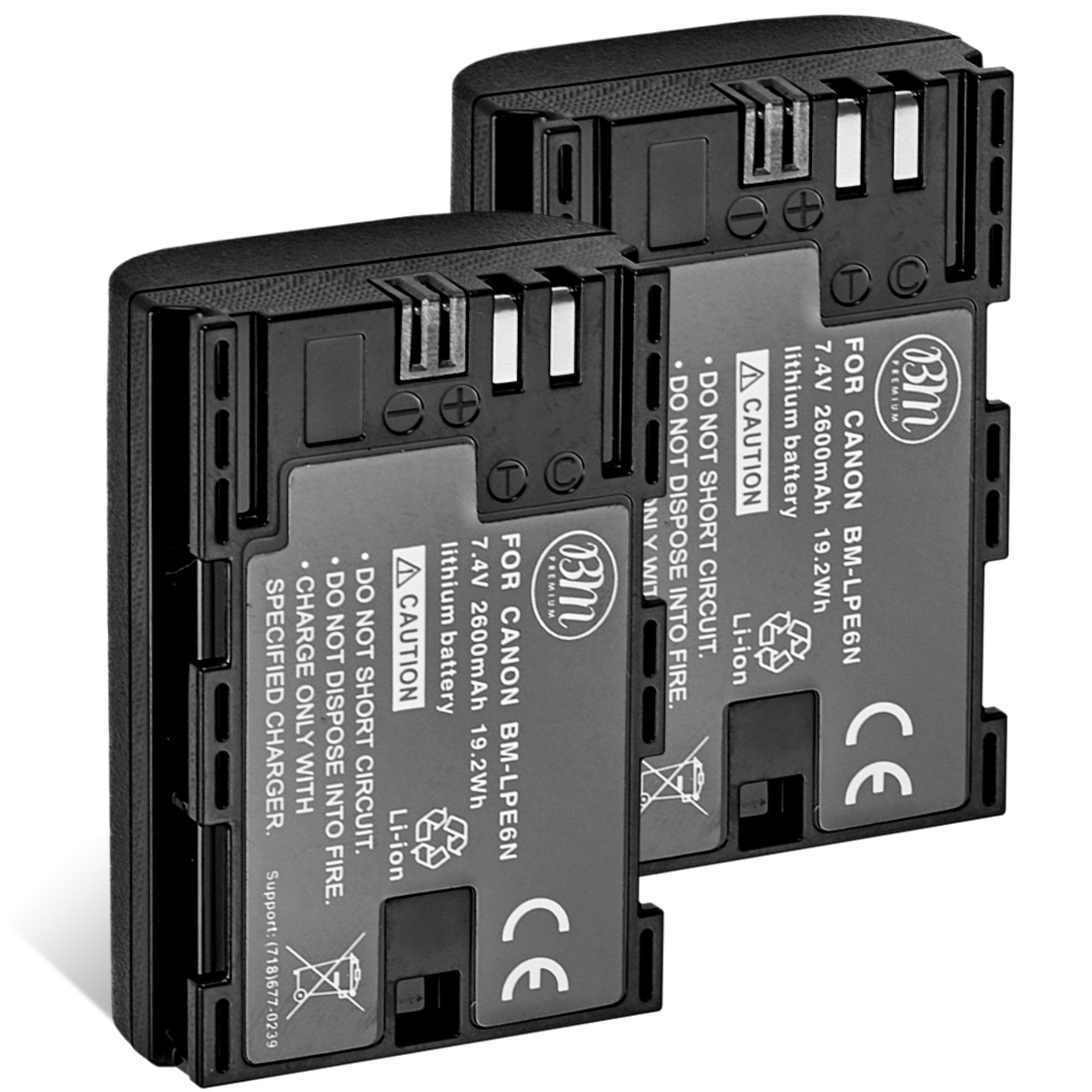 BM Premium 2 LP-E6N Batteries for Canon EOS R, EOS R5, EOS 90D, EOS 60D, EOS 70D, EOS 80D, EOS 5D II, EOS 5D III, EOS 5D IV, EOS