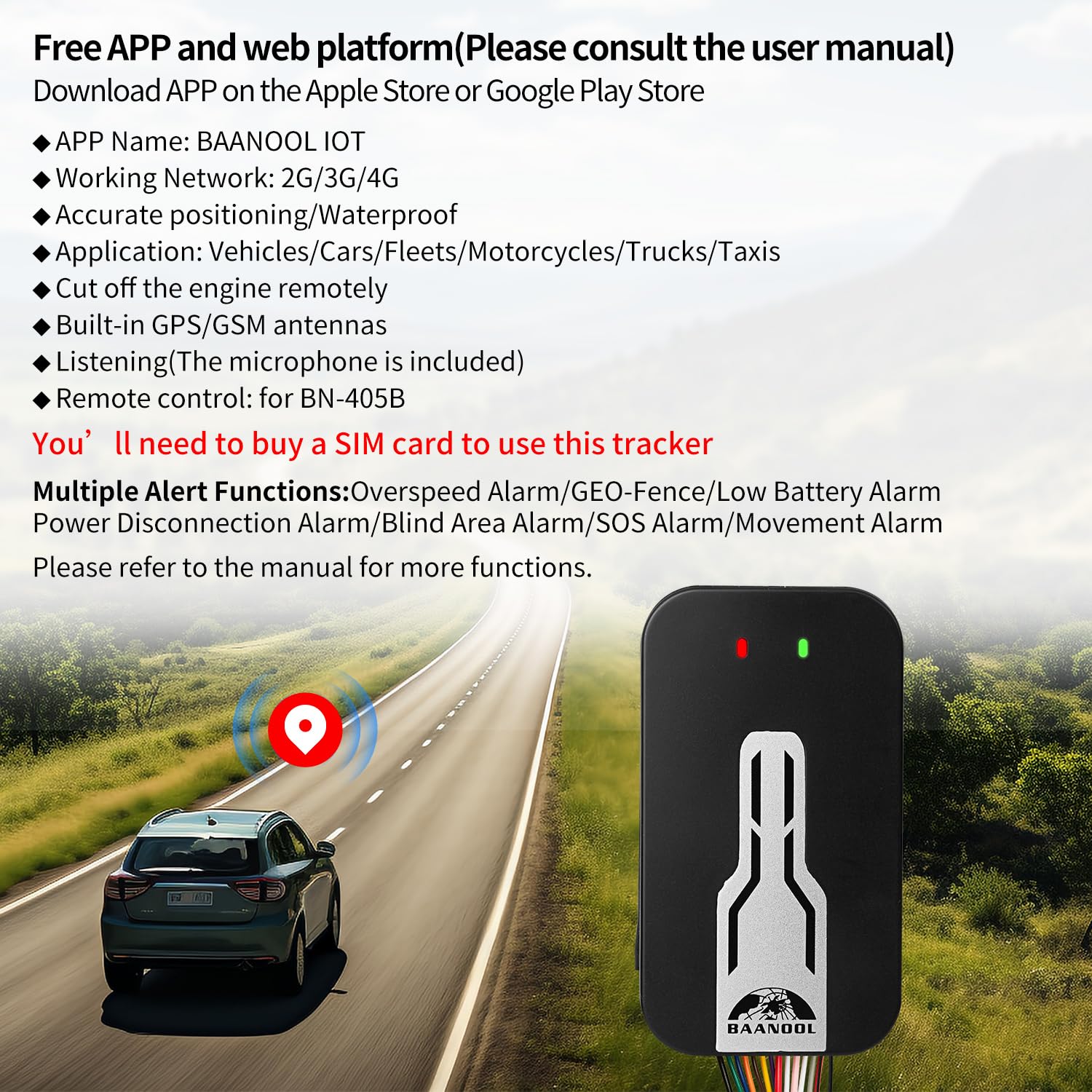 Baanool Bn 405B Car Gps Tracker No Monthly Fee Smart Gps Tracker For Vehicles No Subscription Cut Off The Engine Remotely Smart