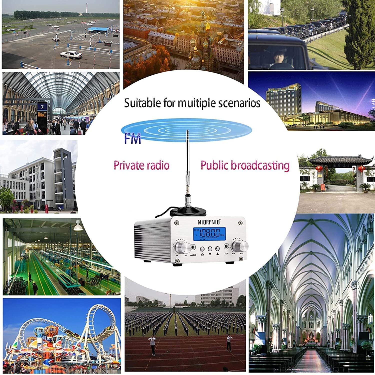 Niorfnio 15W Fm Transmitter   Bluetooth Wireless Stereo Broadcasting Range 87 108Mhz Transmitter, Used In Churches, Cars, Shoppi