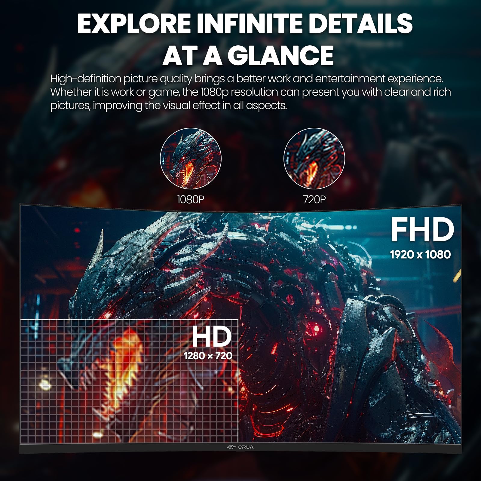 Crua 32Inch Gaming Monitor, Fhd(1920 * 1080P) Va Screen 144Hz/180Hz Curved Monitor, 1800R, 100% Srgb, Computer Monitor That Supp