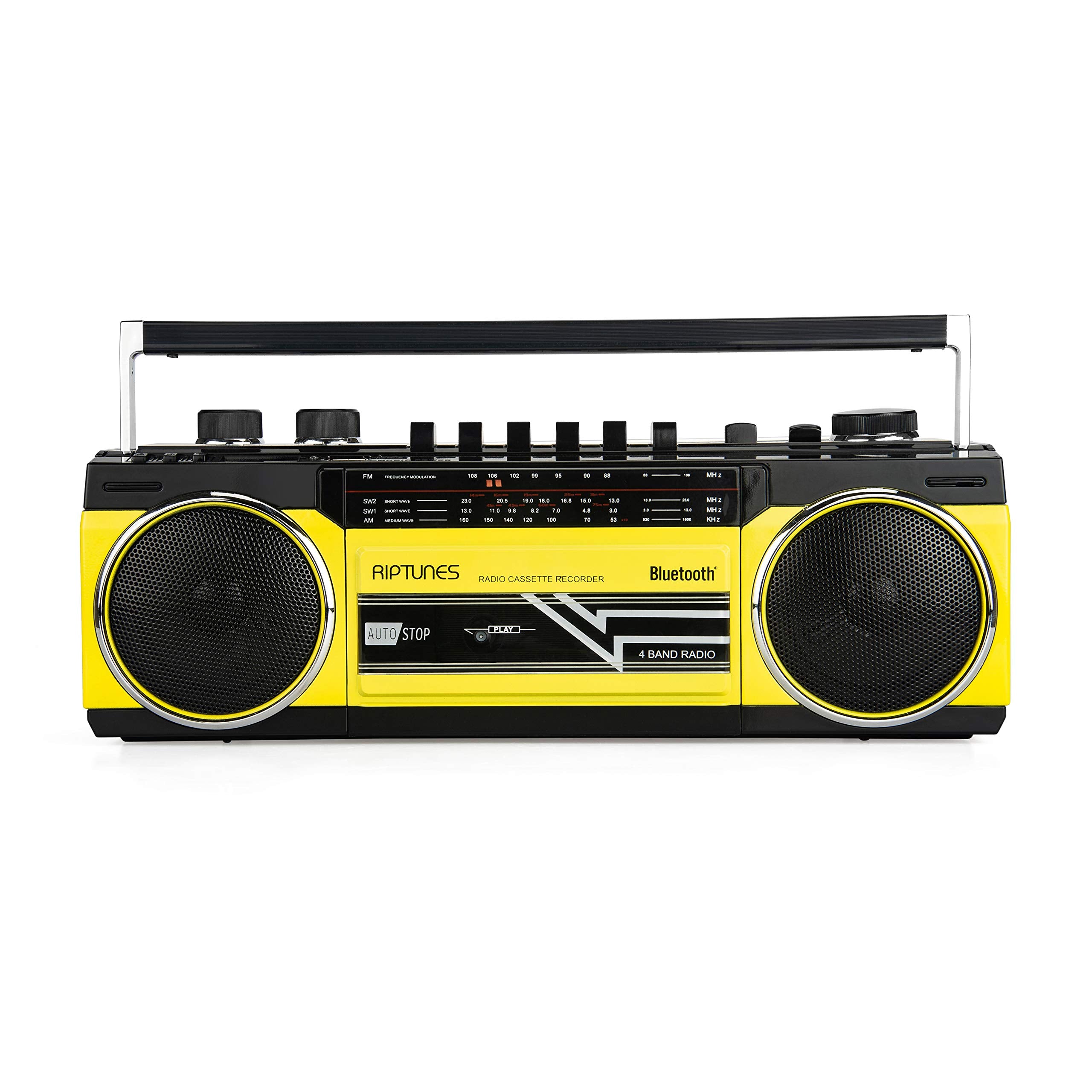 Riptunes Cassette Boombox, Retro Blueooth Boombox, Cassette Player And Recorder, Am/Fm/Sw 1 Sw2 Radio 4 Band Radio, Usb, And Sd,