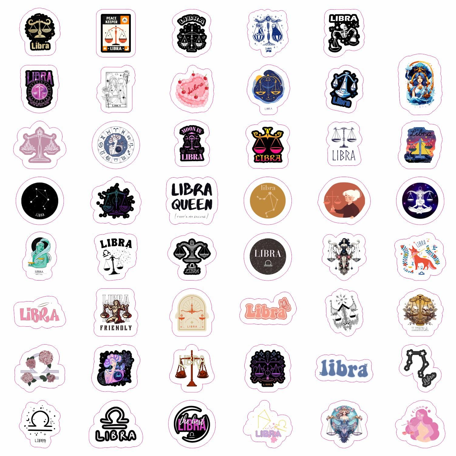 100Pcs Libra Stickers (Zodiac) For Water Bottle And Laptop   Libra Party Favors & Decorations, Waterproof Vinyl Astrology Decals