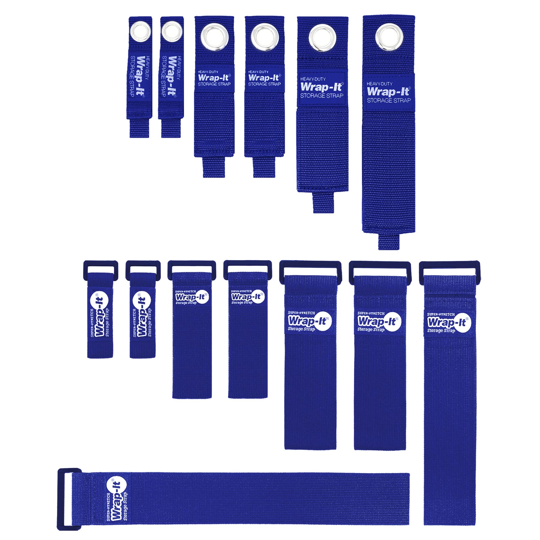 Heavy Duty And Super Stretch Wrap It Storage Straps   Assorted 14 Pack (Sapphire Blue)   Hook And Loop Storage Straps, Extension