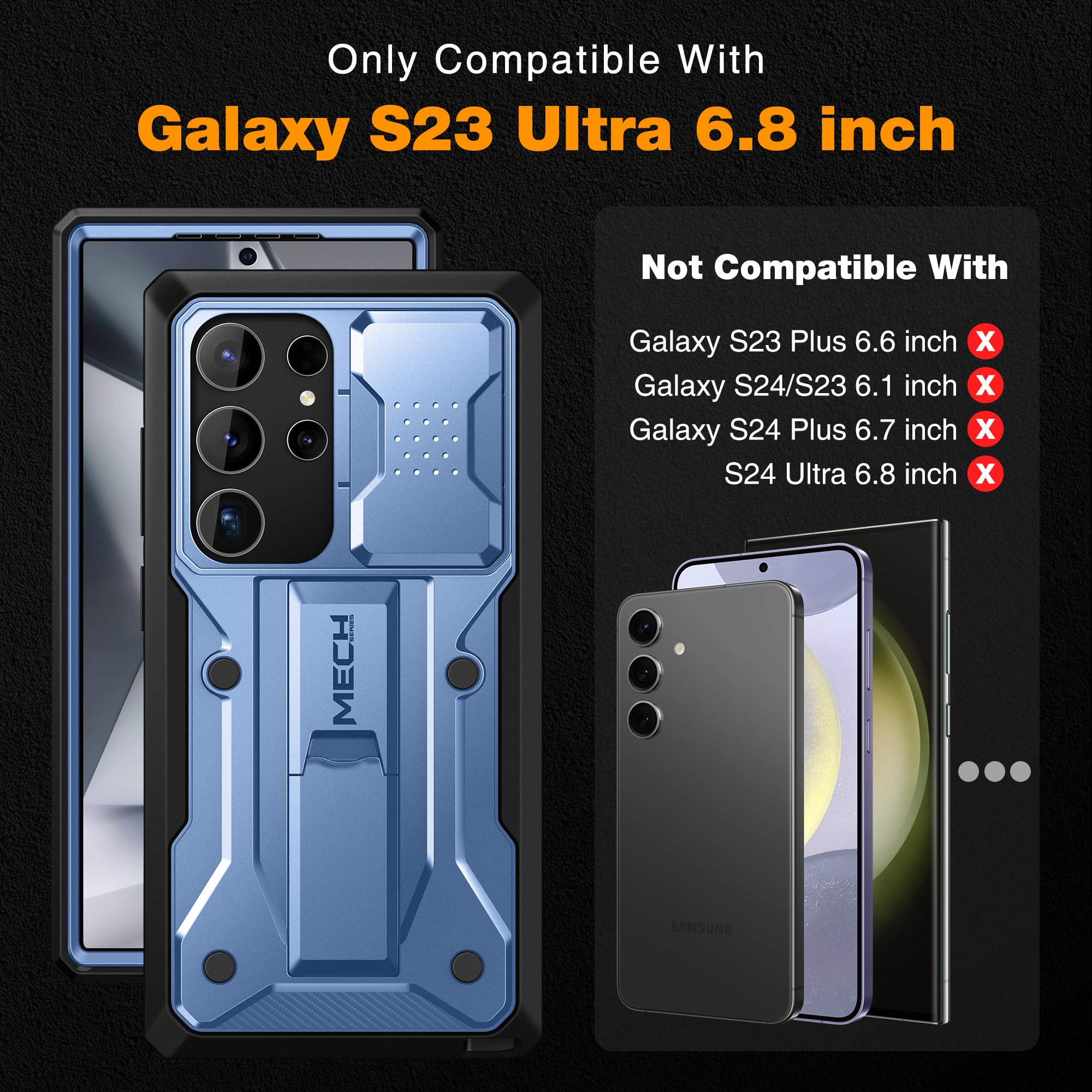 Tongate For Samsung Galaxy S23 Ultra Case, [Bulit In Slide Camera Cover & Screen Protector] [2 Front Frame] Military Grade Shock