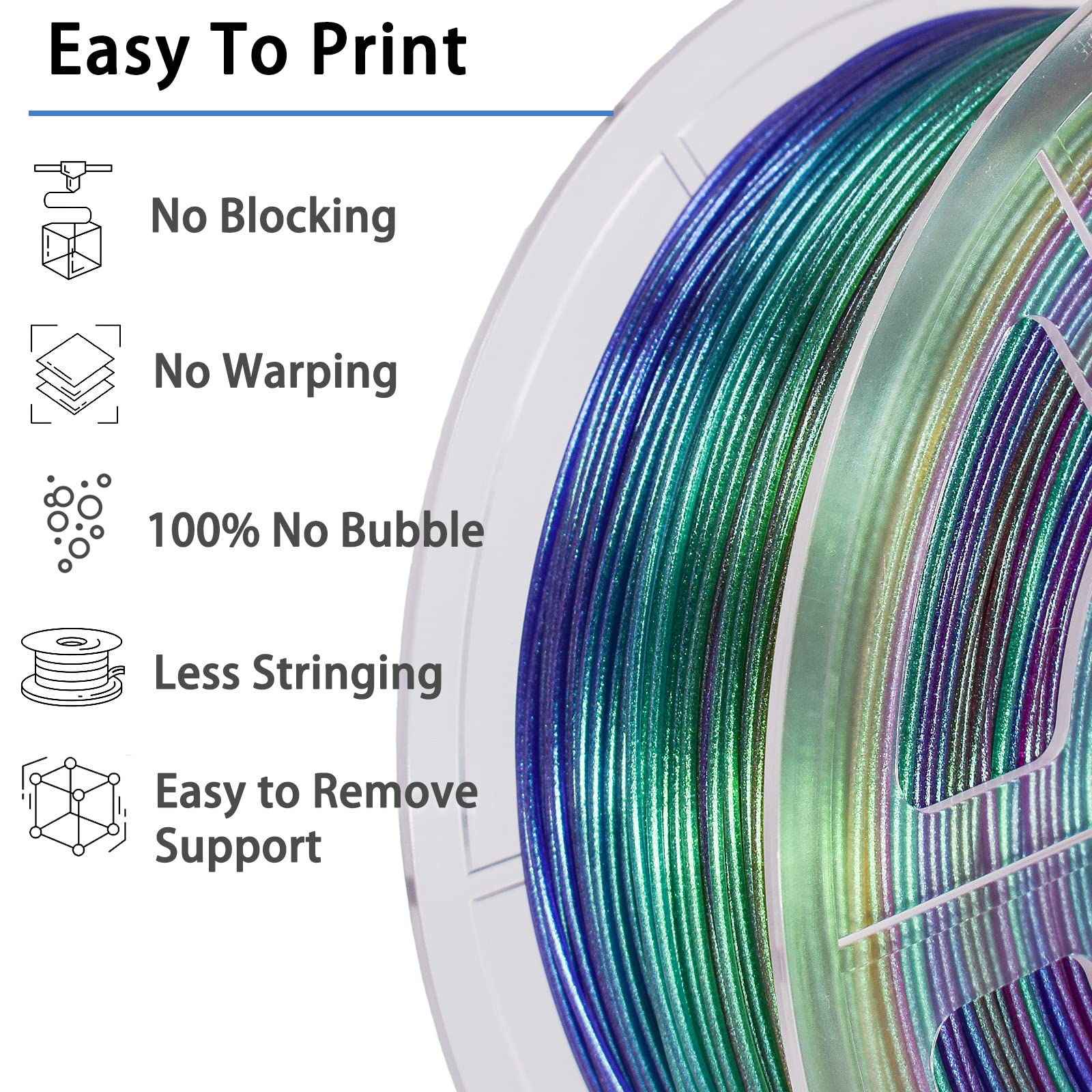 Locyfens Rainbow Pla Filament 1.75Mm, 3D Printer Filament Multicolor Pla Filament, Color Change Shiny Pla Filament 1.75Mm, 3D Pr