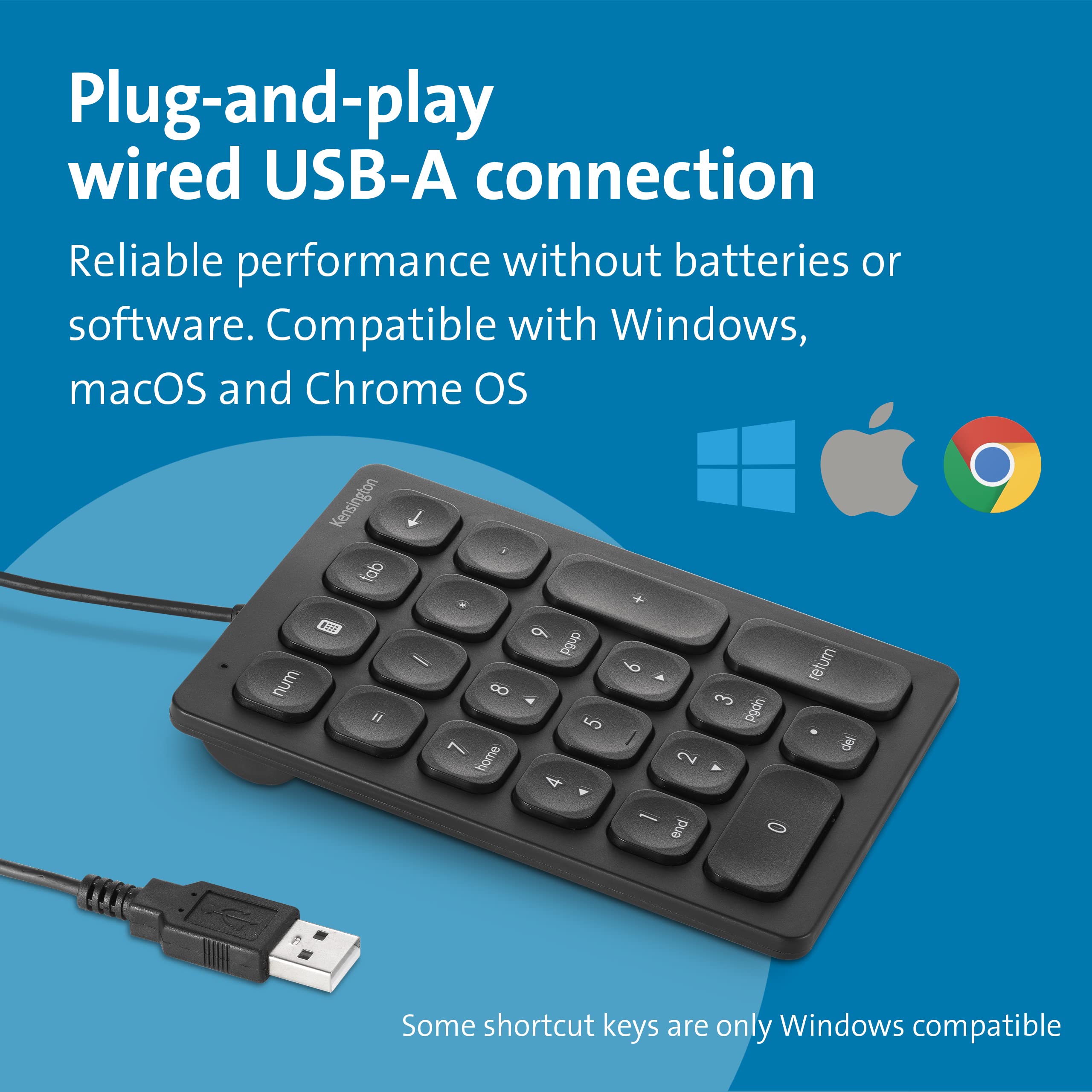 Kensington Wired Numeric Keypad With Plug & Play Usb Connection, 21 Key Numpad With 4 Shortcut Keys For Pc, Laptops And Other De