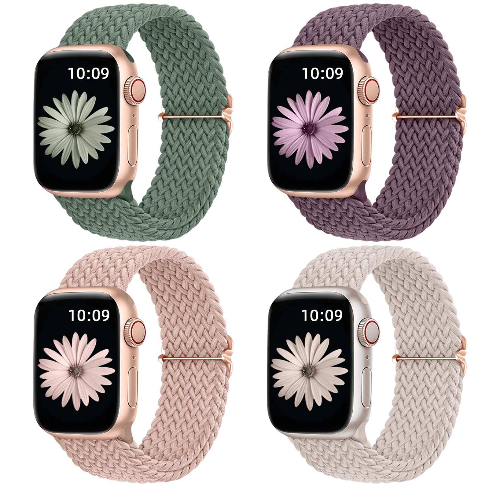 Daqin 4 Pack Braided Stretchy Solo Loop Compatible With Apple Watch Band 38Mm 40Mm 41Mm 42Mm 44Mm 45Mm 46Mm 49Mm Women Men, Soft