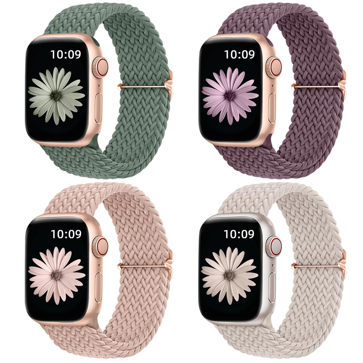 Daqin 4 Pack Braided Stretchy Solo Loop Compatible With Apple Watch Band 44Mm 45Mm 46Mm 42Mm 49Mm 41Mm 40Mm 38Mm Women Men, Nylo