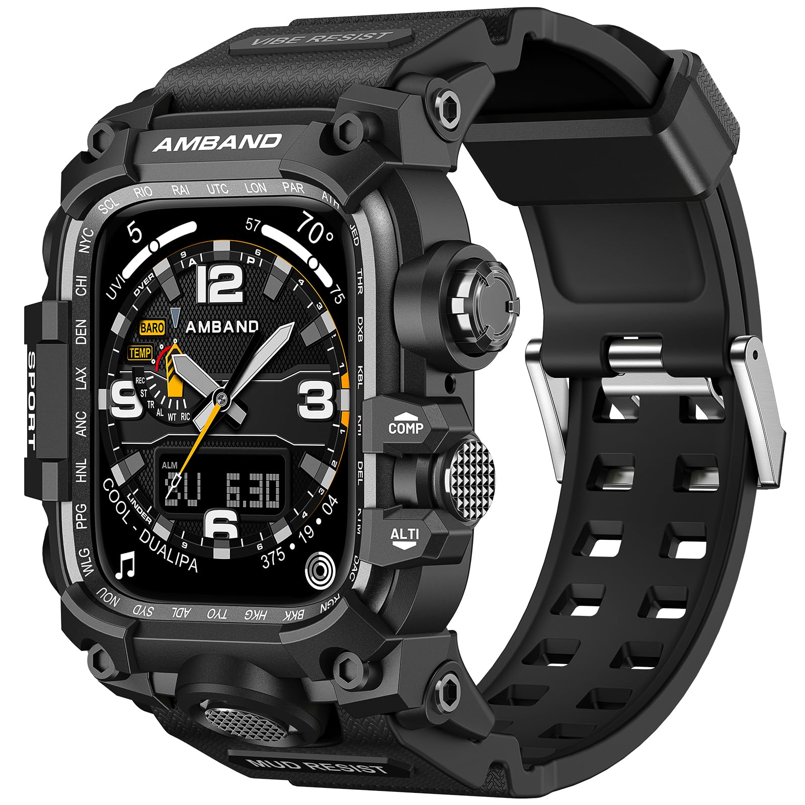 Amband M3 Rugged Case With Band Designed For Apple Watch Series 9/8/7 45Mm   Black