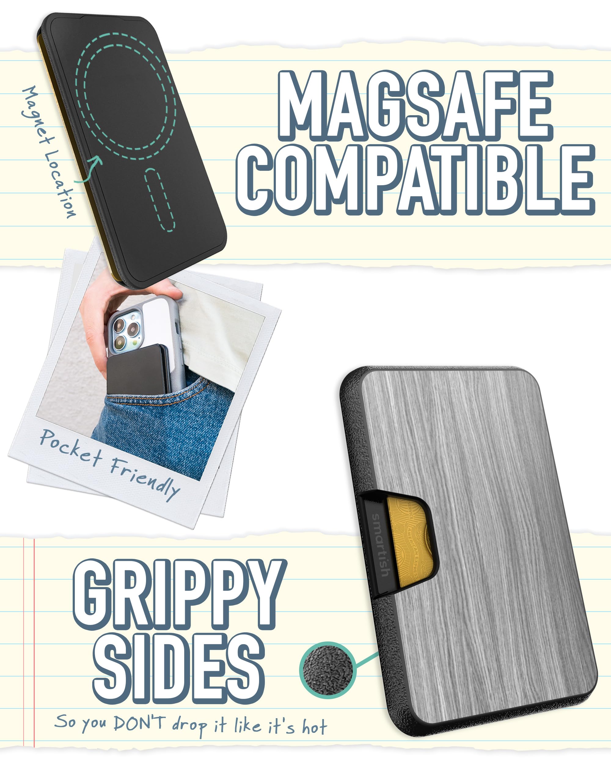 Smartish Wallet For Magsafe Iphones - Side Hustle - Slim Detachable Magnetic Card Holder For Apple Iphone 17/16/15/14/13/12/13/1