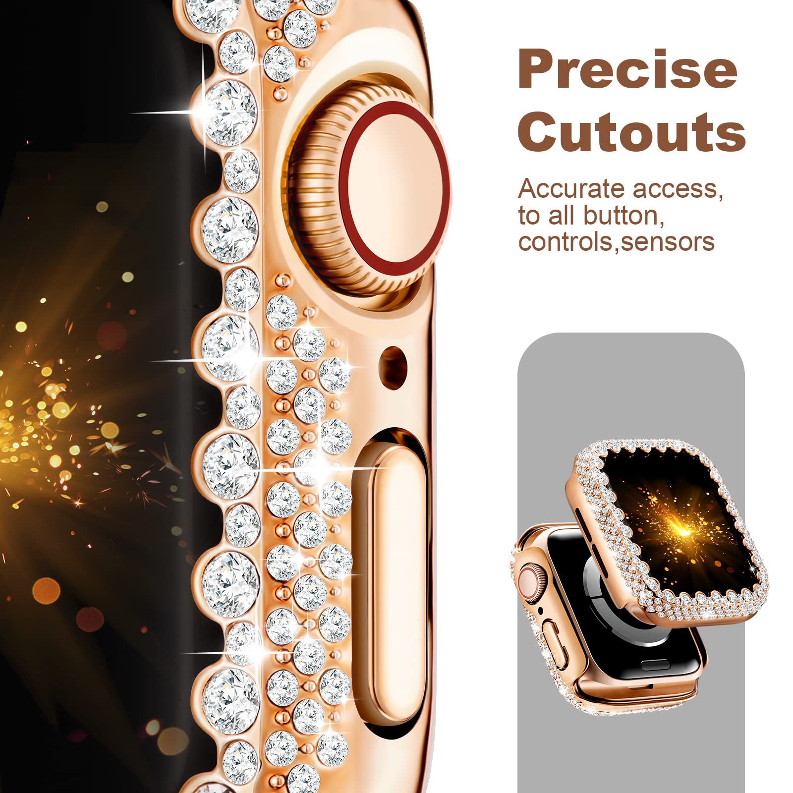 Bling Bumper Case Compatible With Apple Watch Series 9/8/7 45Mm, Diamond Protective Face Cover For Women, Hard Pc Frame Protecto