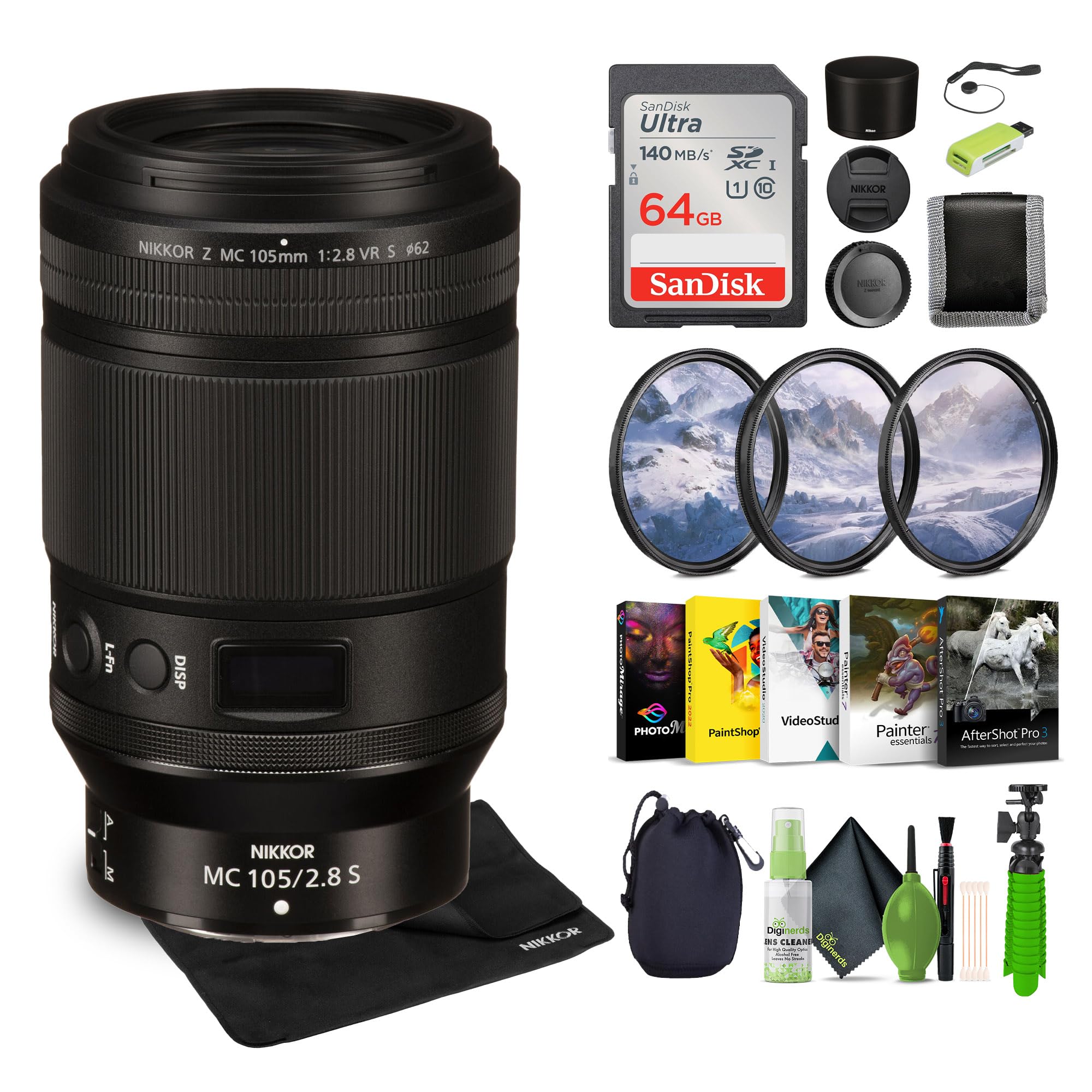 Nikon NIKKOR Z MC 105mm f/2.8 VR S Professional Macro Lens Z + Protective Lens Pouch + Cleaning Kit + Memory Card Wallet + Ultra