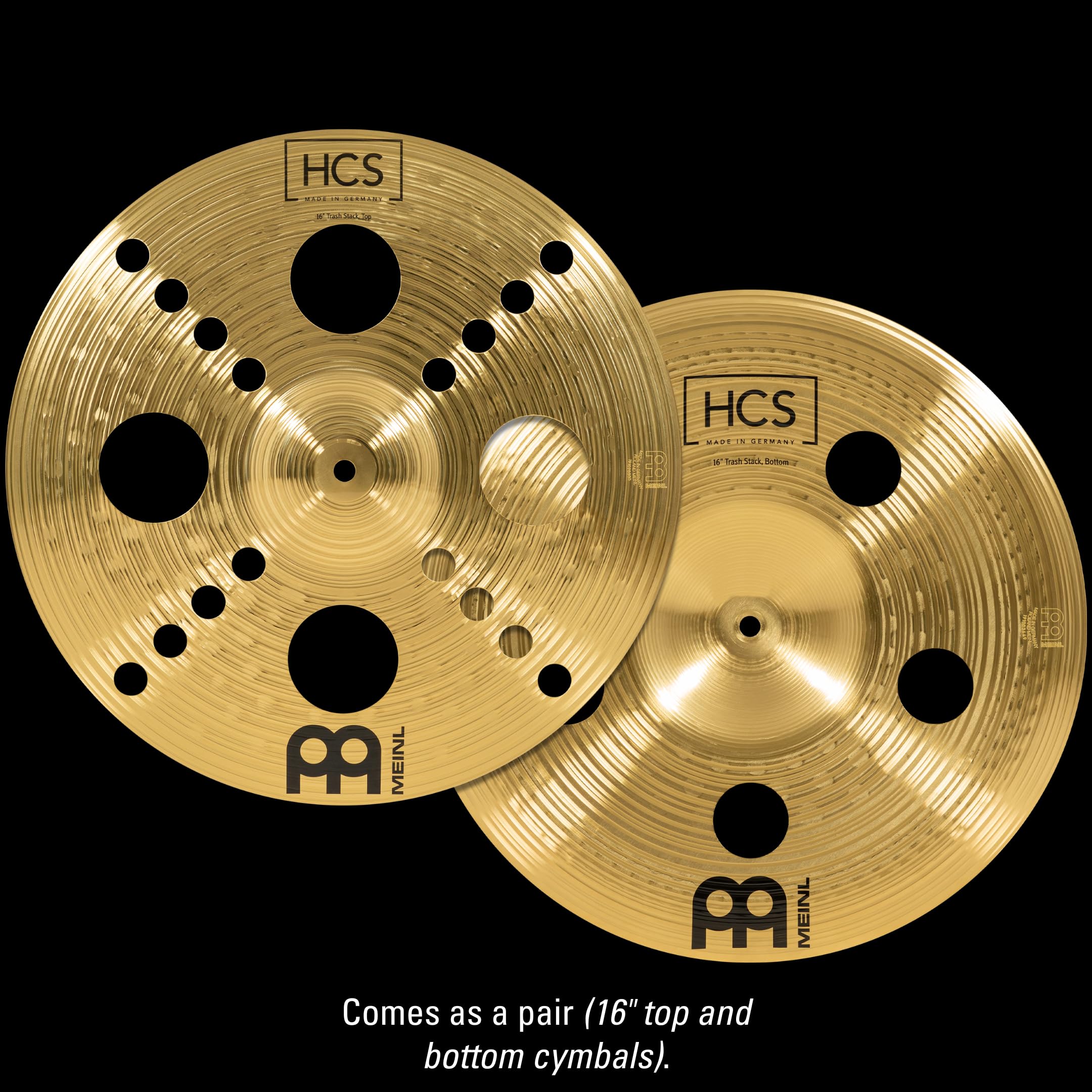 Meinl 16'' Trash Stack Cymbal Pair With Holes   Hcs Traditional Finish Brass For Drum Set, Made In Germany, 2 Year Warranty (Hcs