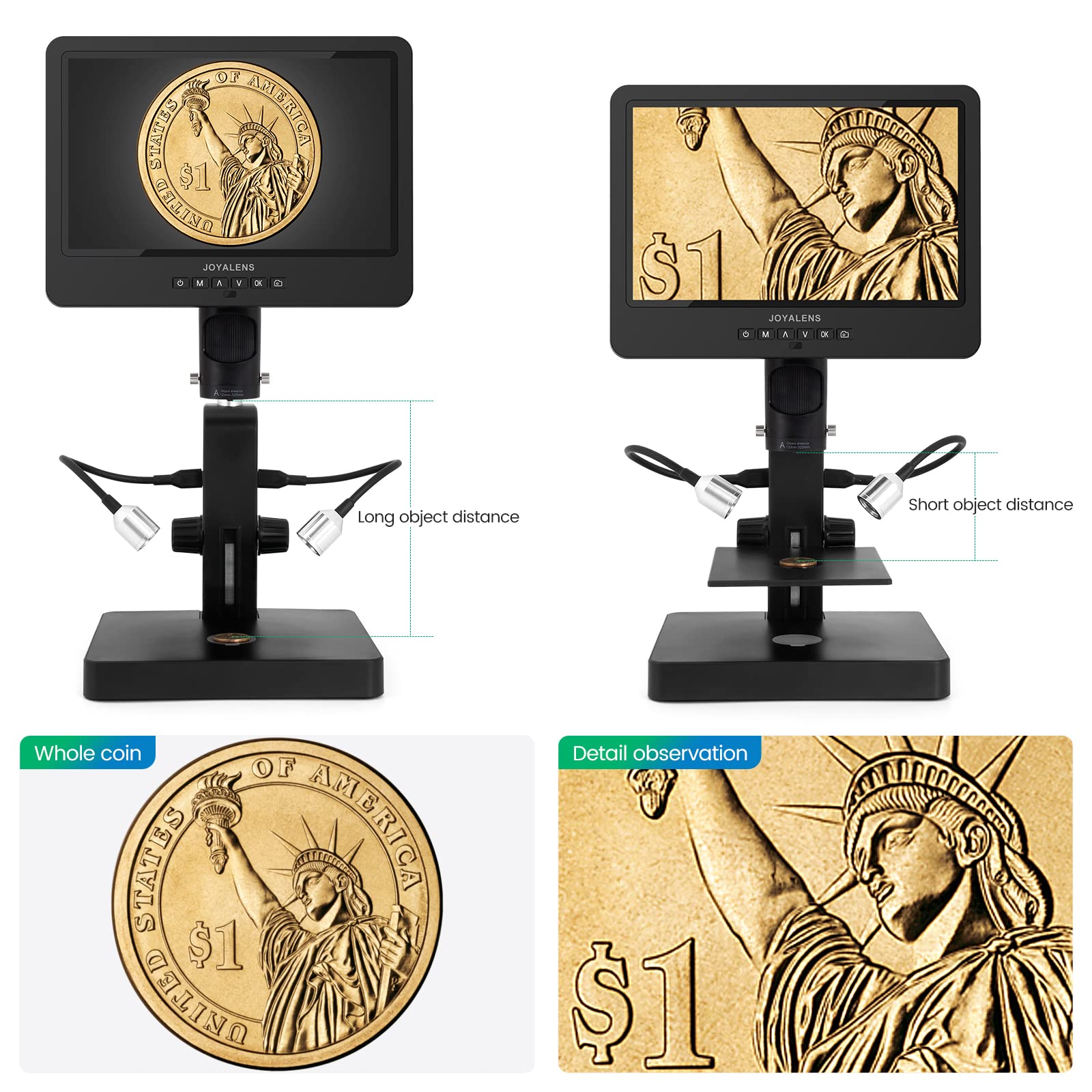 Joyalens Jl249Ps 3 Lenses 10 Inch Hdmi Lcd Digital Microscope, Uhd 4000   24Mp Biological Microscope With Prepared Slides, Coin