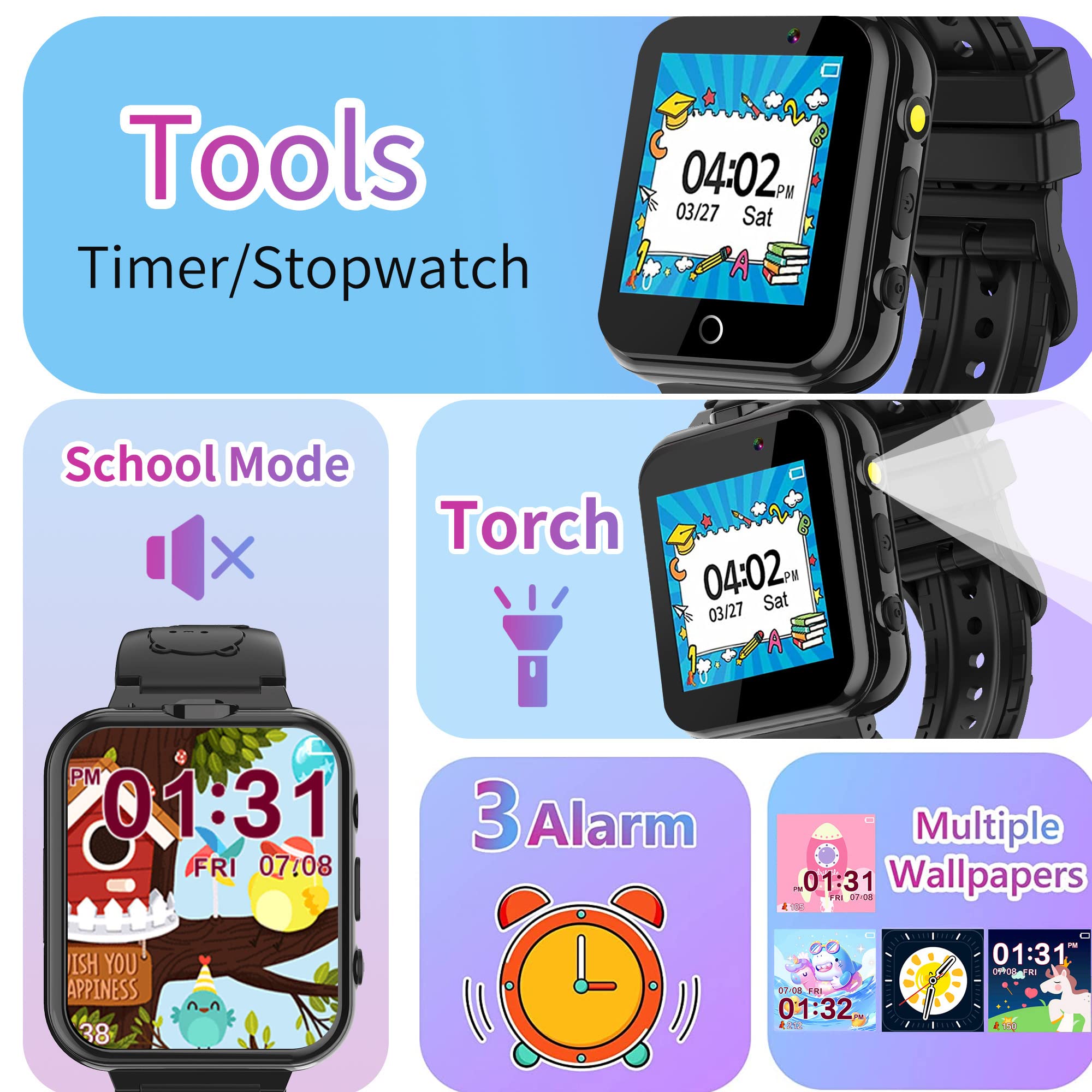 Hewitto Smart Watch For Kids - Kids Smart Watches Boys Birthday Christmas Birthday Gifts With 2 Camera 24 Games Pedometer Music