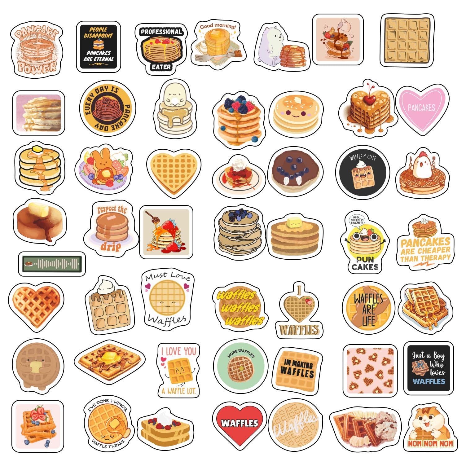 Pancake & Waffle Stickers For Water Bottle And Laptop   Breakfast Party Favors & Decorations, Waterproof Vinyl Food Decals, Panc